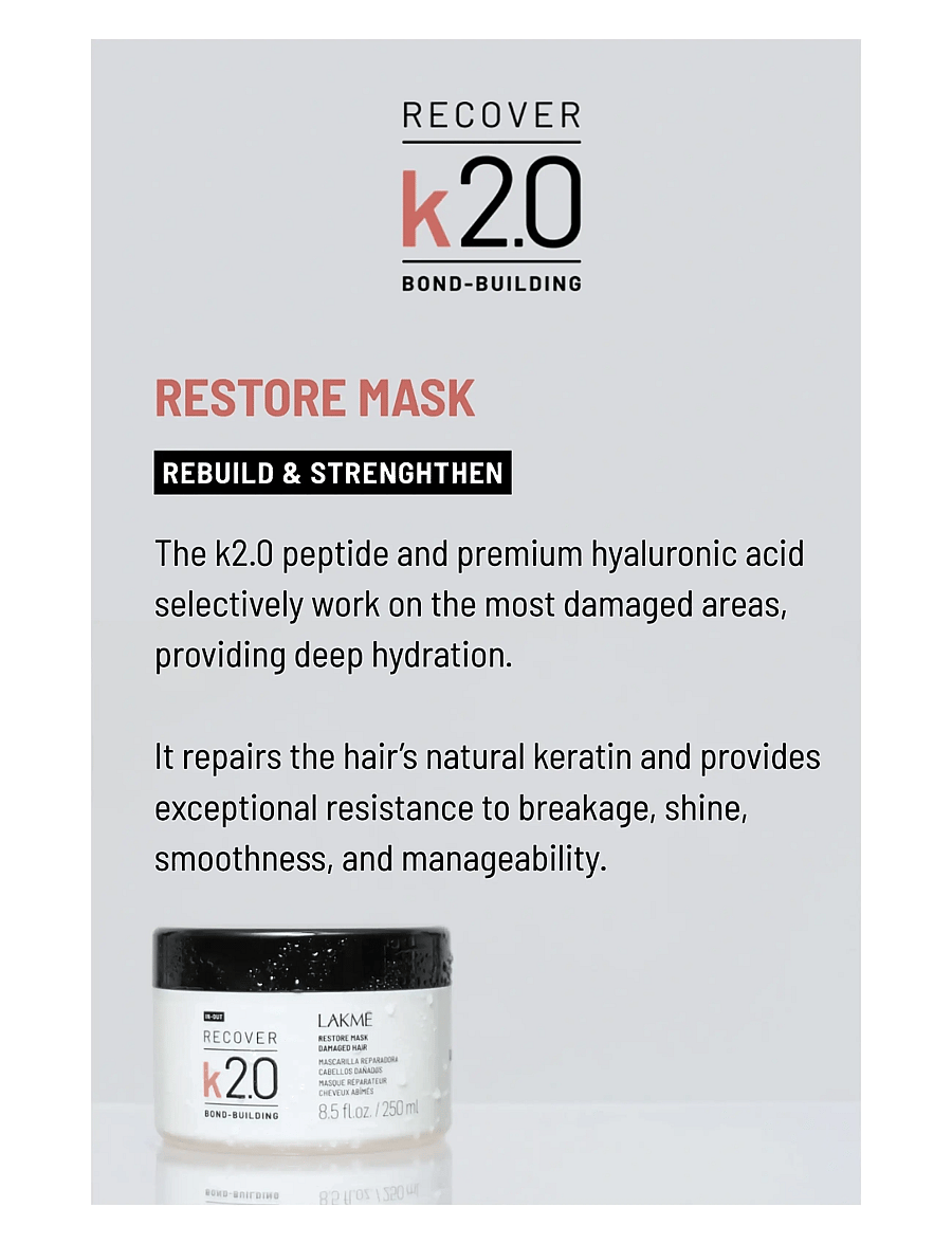 Lakmé - K2.0 Restore Mask 250 ml - hårmasker - clear - 1