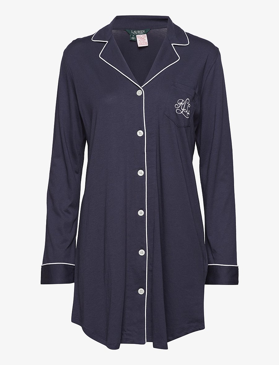 Lauren Ralph Lauren Homewear - LRL HAMMOND KNIT COLLAR SLEEPSHIRT GREY HEATHER - nattlinnen - navy windsor - 1