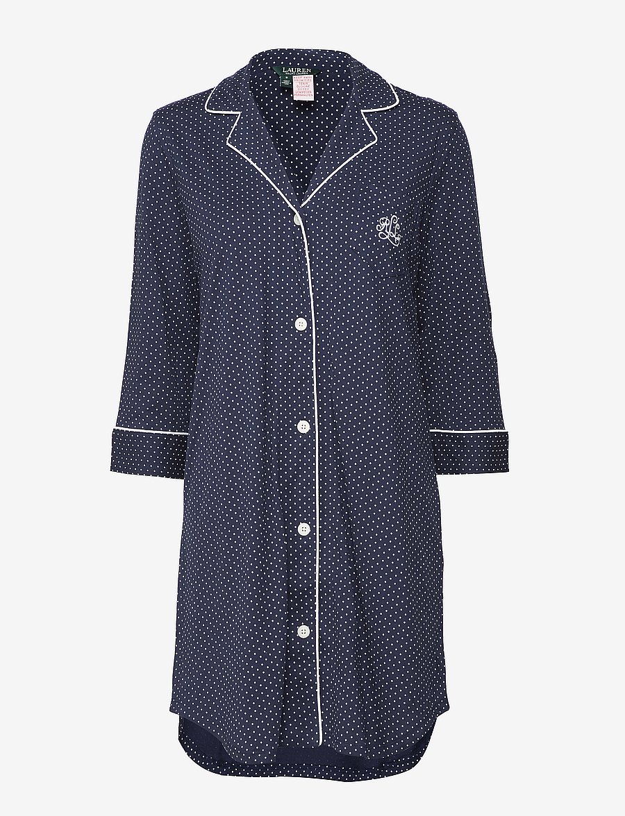 Lauren Ralph Lauren Homewear - LRL HERITAGE 3/4 SL CLASSIC NOTCH SLEEPS - nachthemden - windsor navy/white dot - 1