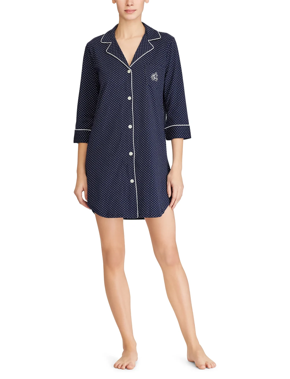 Lauren Ralph Lauren Homewear - LRL HERITAGE 3/4 SL CLASSIC NOTCH SLEEPS - nachtwäsche & loungewear - windsor navy/white dot - 0