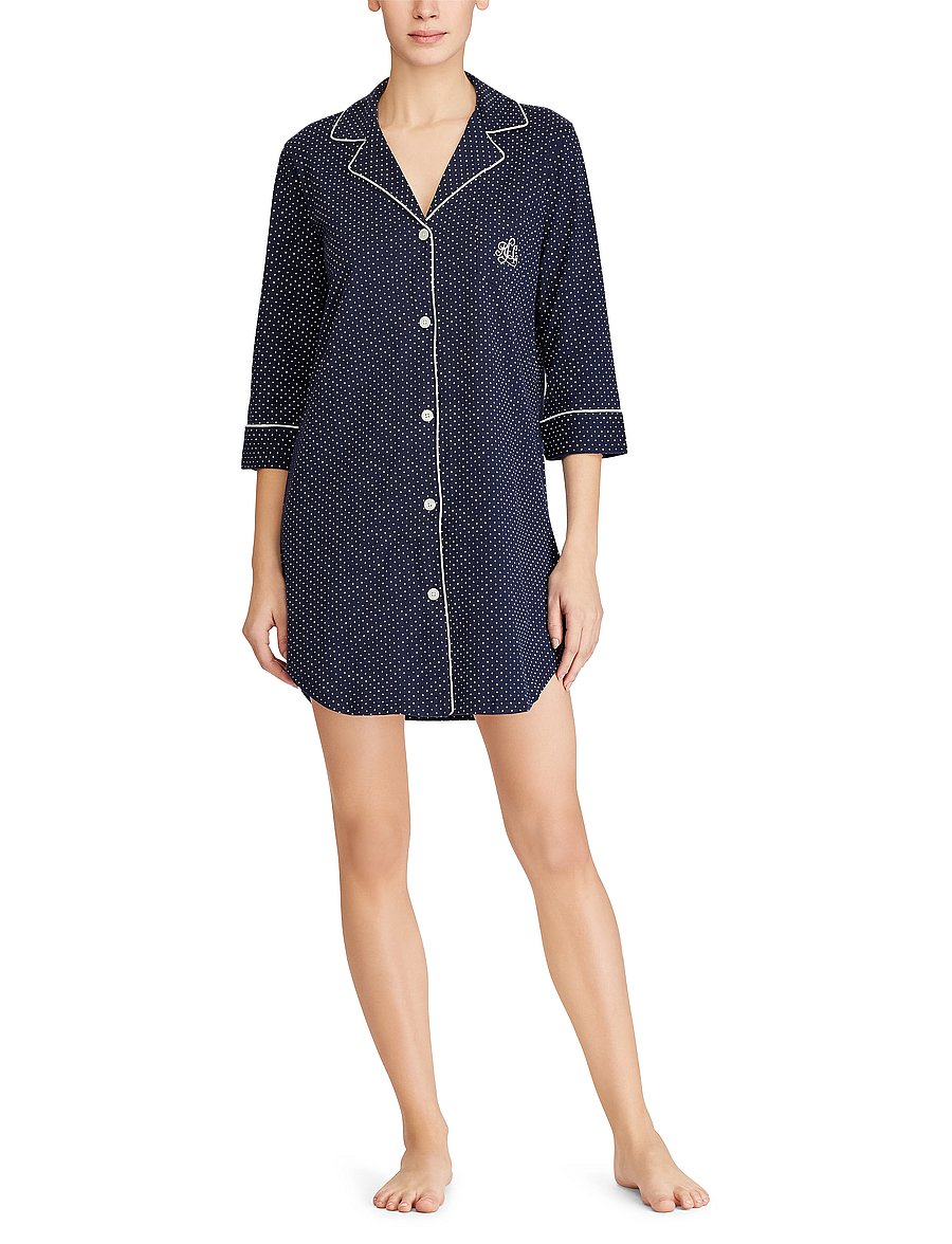 Lauren Ralph Lauren Homewear - LRL HERITAGE 3/4 SL CLASSIC NOTCH SLEEPS - nachthemden - windsor navy/white dot - 0