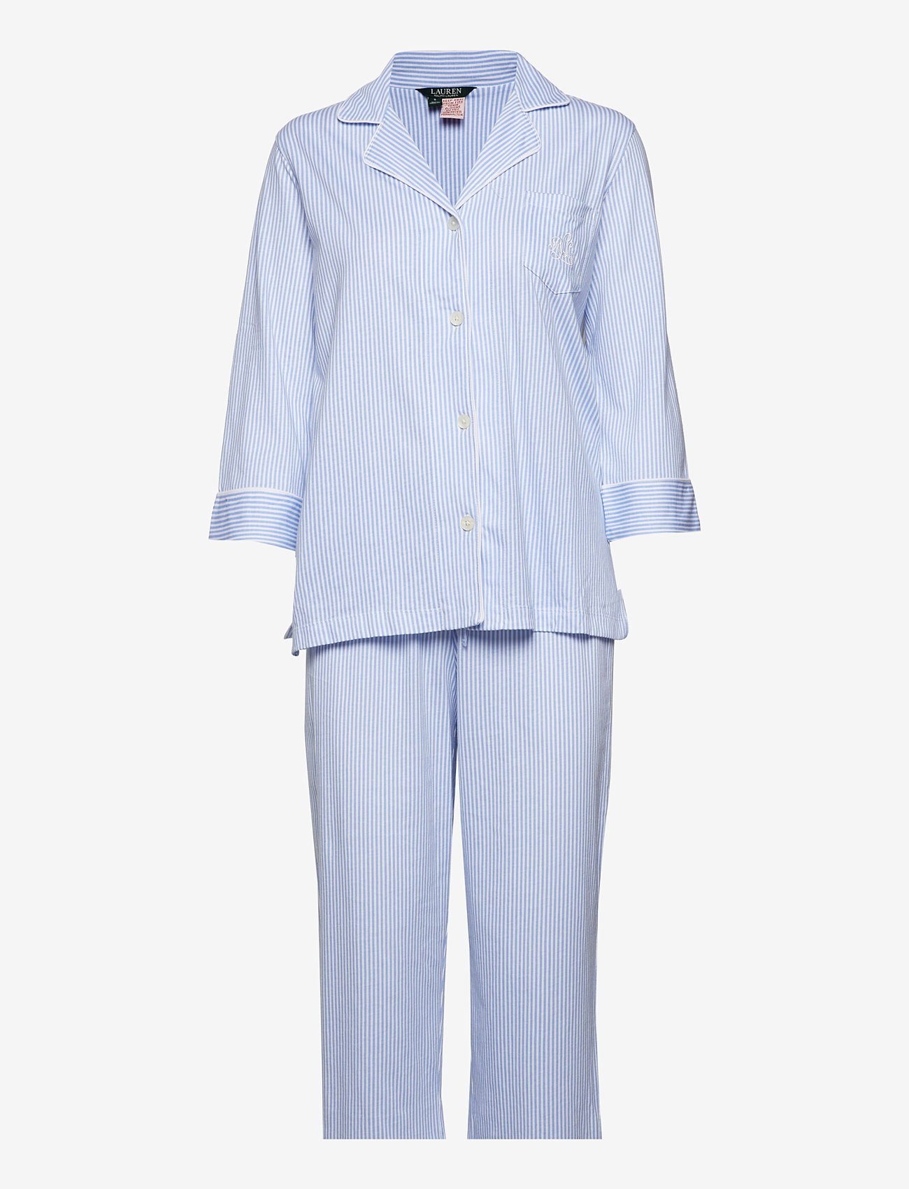 Lauren Ralph Lauren Homewear - LRL HERITAGE 3/4 SL CLASSIC NOTCH PJ SET - nattøj & hyggetøj - french blue/white stripe - 1