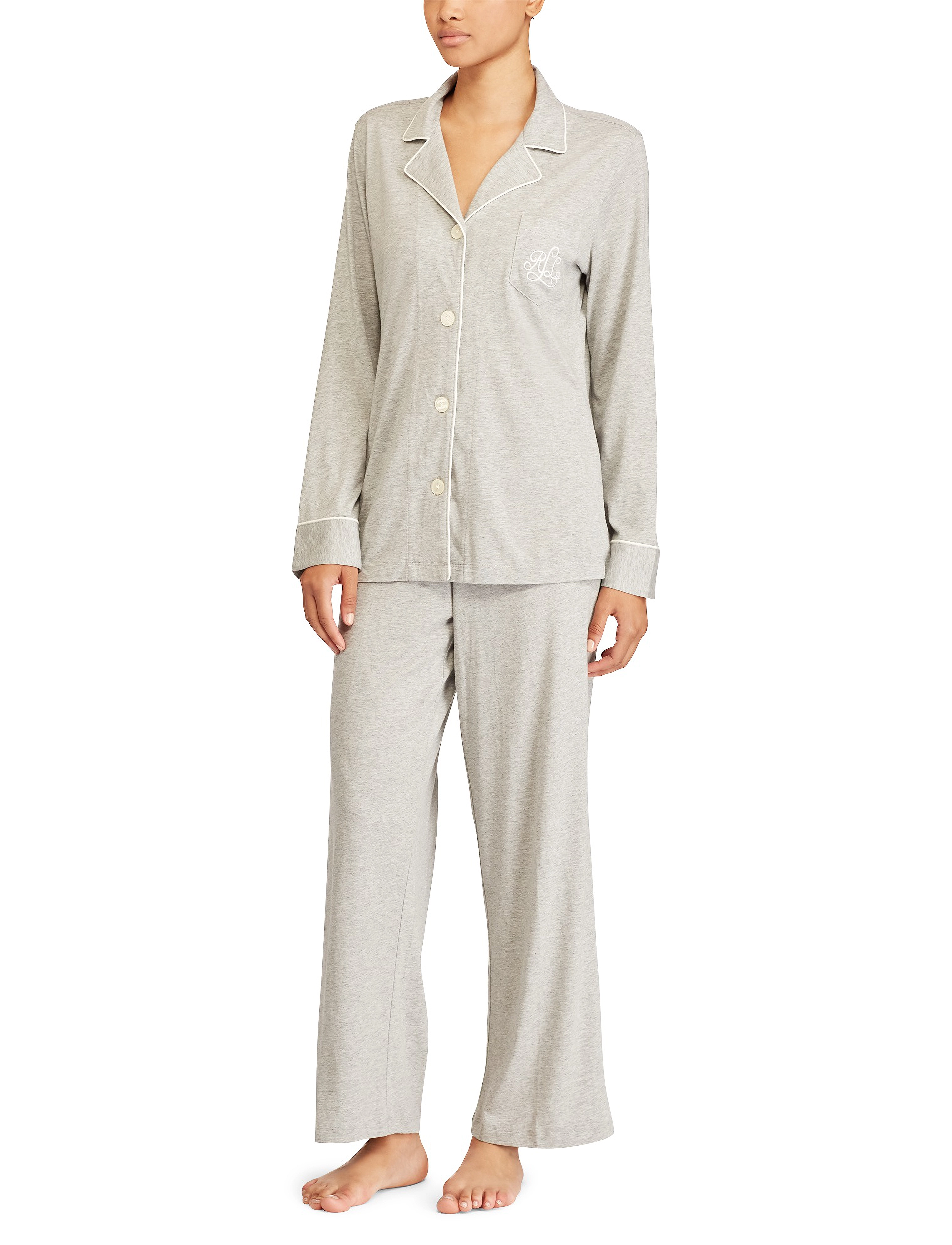 Lauren Ralph Lauren Homewear LRL HAMMOND KNIT COLLAR PJ SET - Lauren Ralph Lauren - GREY HEATHER / grey