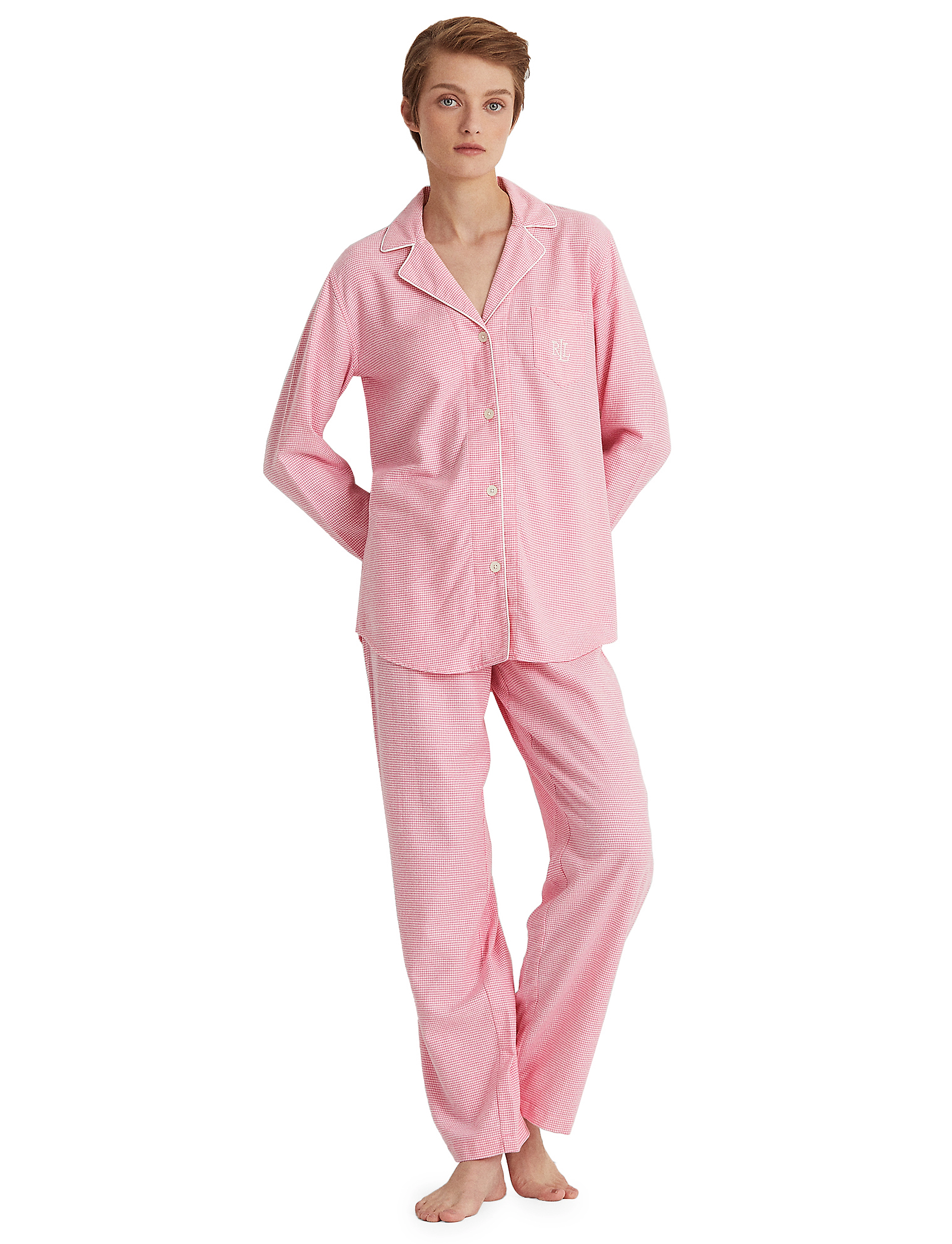 Lauren Ralph Lauren Homewear - LRL L/S NOTCH COLLAR LONG PANT PJ SET - pink check - 4