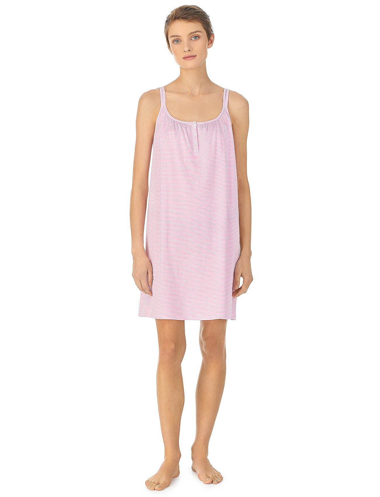 LRL Double strap button gown - PINK STRIPE