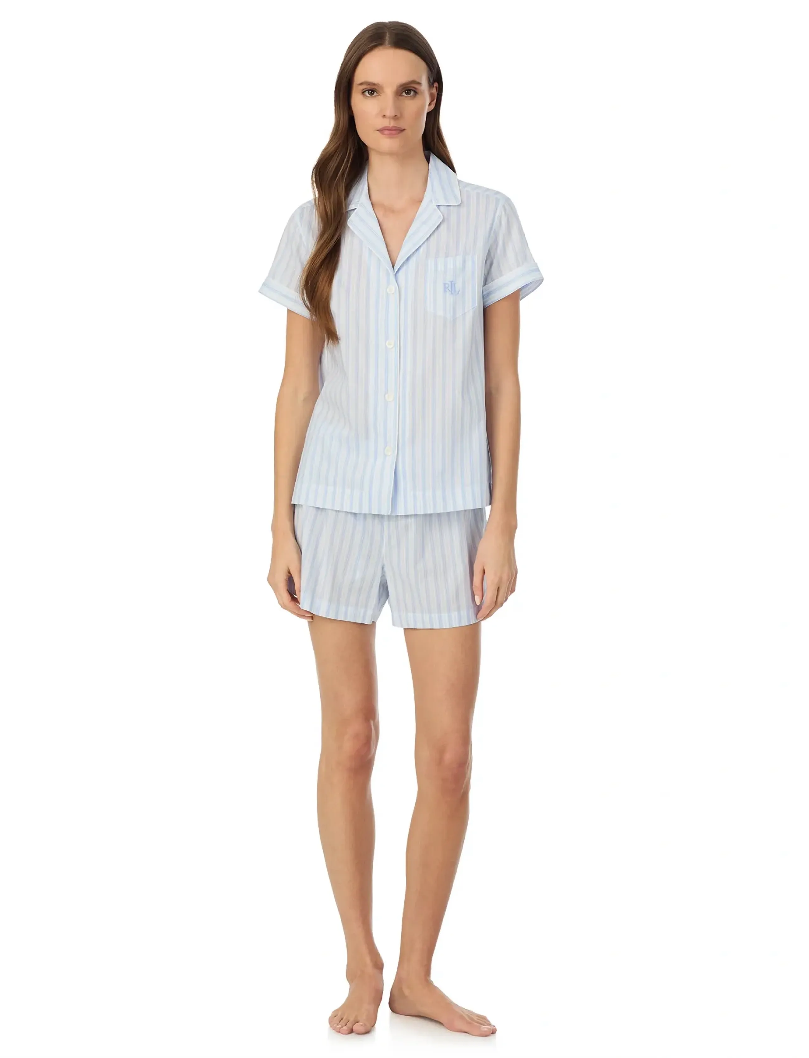 Lauren Ralph Lauren Homewear Lrl S/S Notch Collar Boxer Pj Set, Kvinder, Kortærmet Reverskrave Boxer Pyjamassæt, Blå, Str: XL
