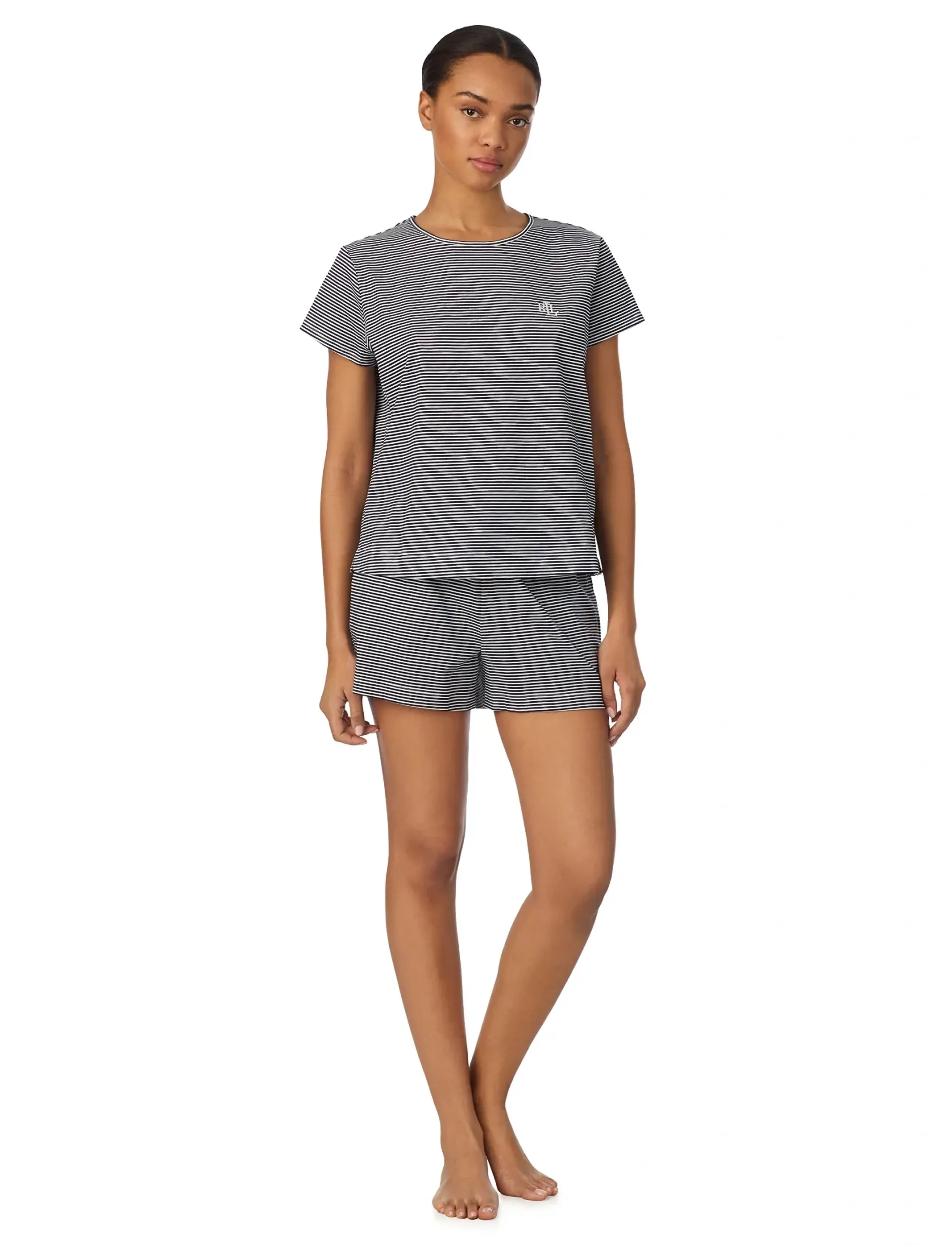 Lauren Ralph Lauren Homewear Lrl S/S Crew Nk Boxer Pj Set, Kvinder, Kort Pyjamas Sæt, Navy, Str: L