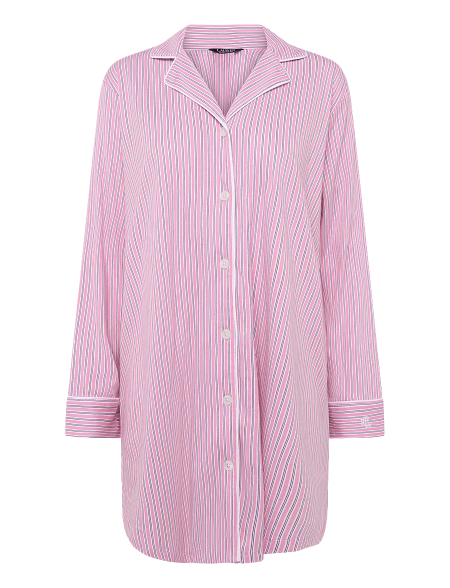 Lauren Ralph Lauren Homewear - LRL L/s notch collar sleepshirt - overdele - pink stripe - 0