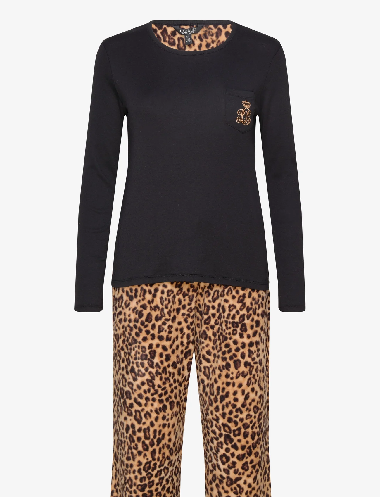 Lauren Ralph Lauren Homewear - LRL L/S KNIT TOP LONG FLEECE PANT PJ FOL - födelsedagspresenter - leopard - 0