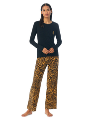 Lauren Ralph Lauren Homewear - LRL L/S KNIT TOP LONG FLEECE PANT PJ FOL - gimtadienio dovanos - leopard - 4