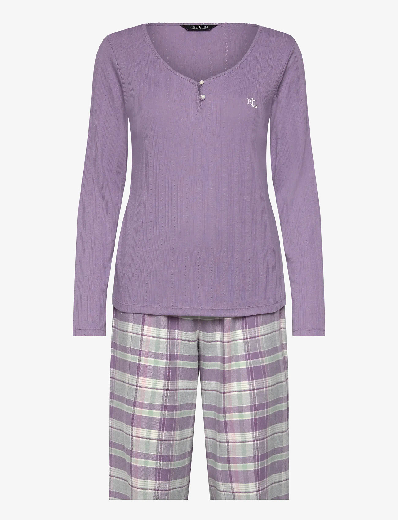 Lauren Ralph Lauren Homewear - LRL L/s Knit top long pant pj set - night & loungewear - multi plaid - 1