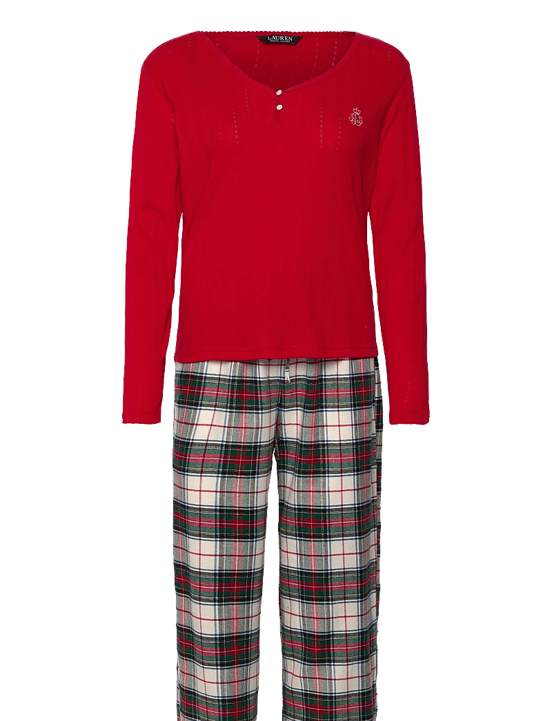 Lauren Ralph Lauren Homewear - LRL L/s knit top long pant pj set - weihnachts-pyjamas - cream plaid - 1