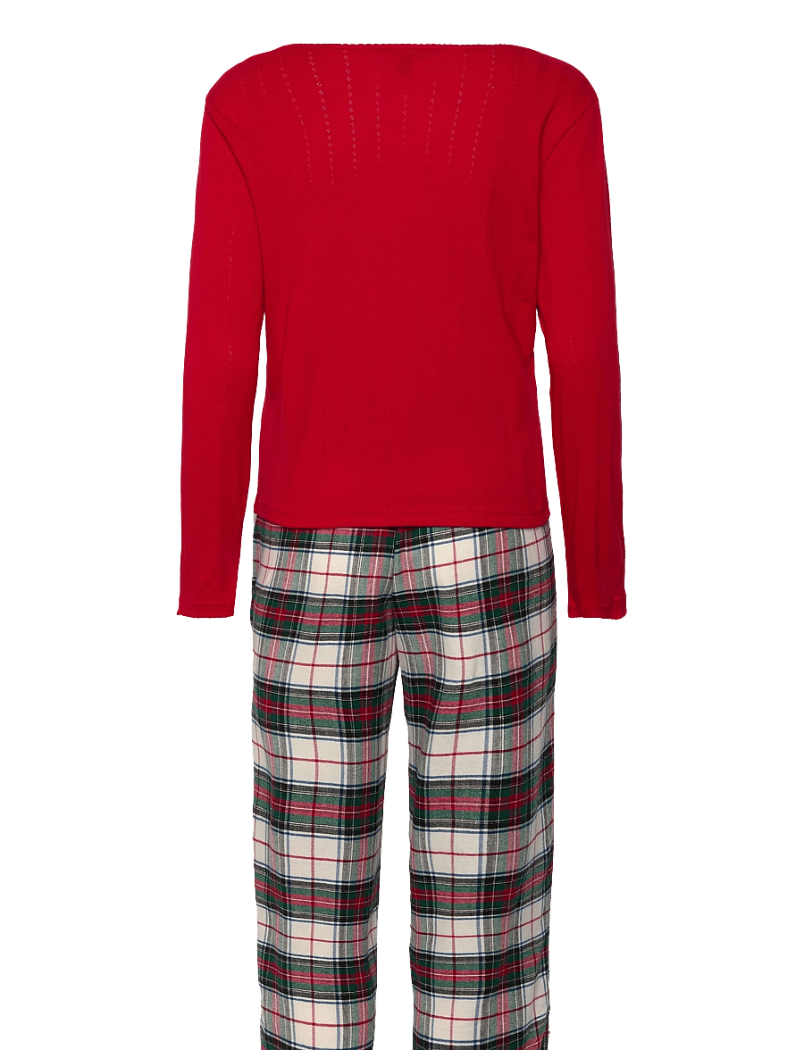 Lauren Ralph Lauren Homewear - LRL L/s knit top long pant pj set - pyjamas - cream plaid - 2