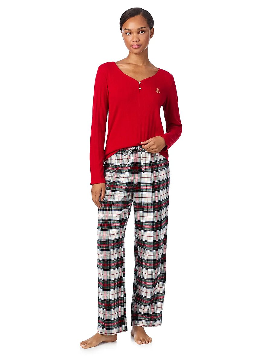 Lauren Ralph Lauren Homewear - LRL L/s knit top long pant pj set - pyjamas - cream plaid - 5