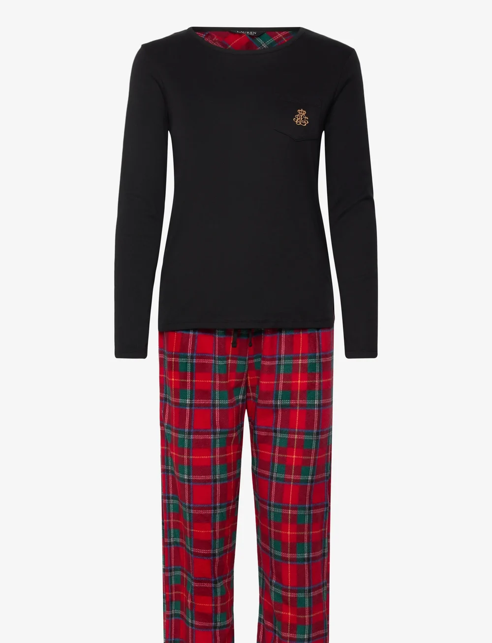 Lauren Ralph Lauren Homewear - LRL L/s crew neck knit top long pan - nachtwäsche & loungewear - red plaid - 1