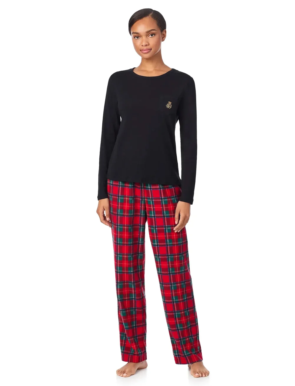 Lauren Ralph Lauren Homewear - LRL L/s crew neck knit top long pan - nachtwäsche & loungewear - red plaid - 0