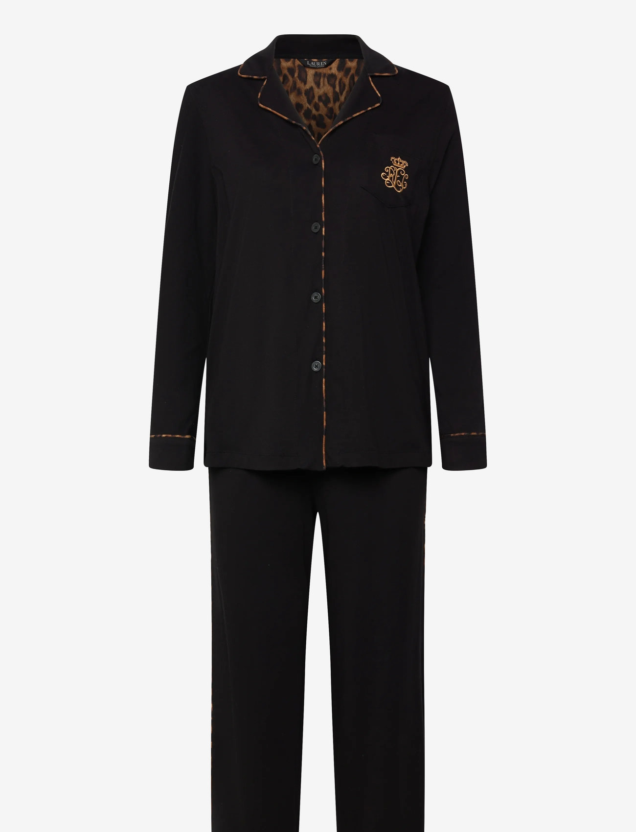 Lauren Ralph Lauren Homewear - LRL L/s notch collar long pant pj s - pyjamas - black - 1