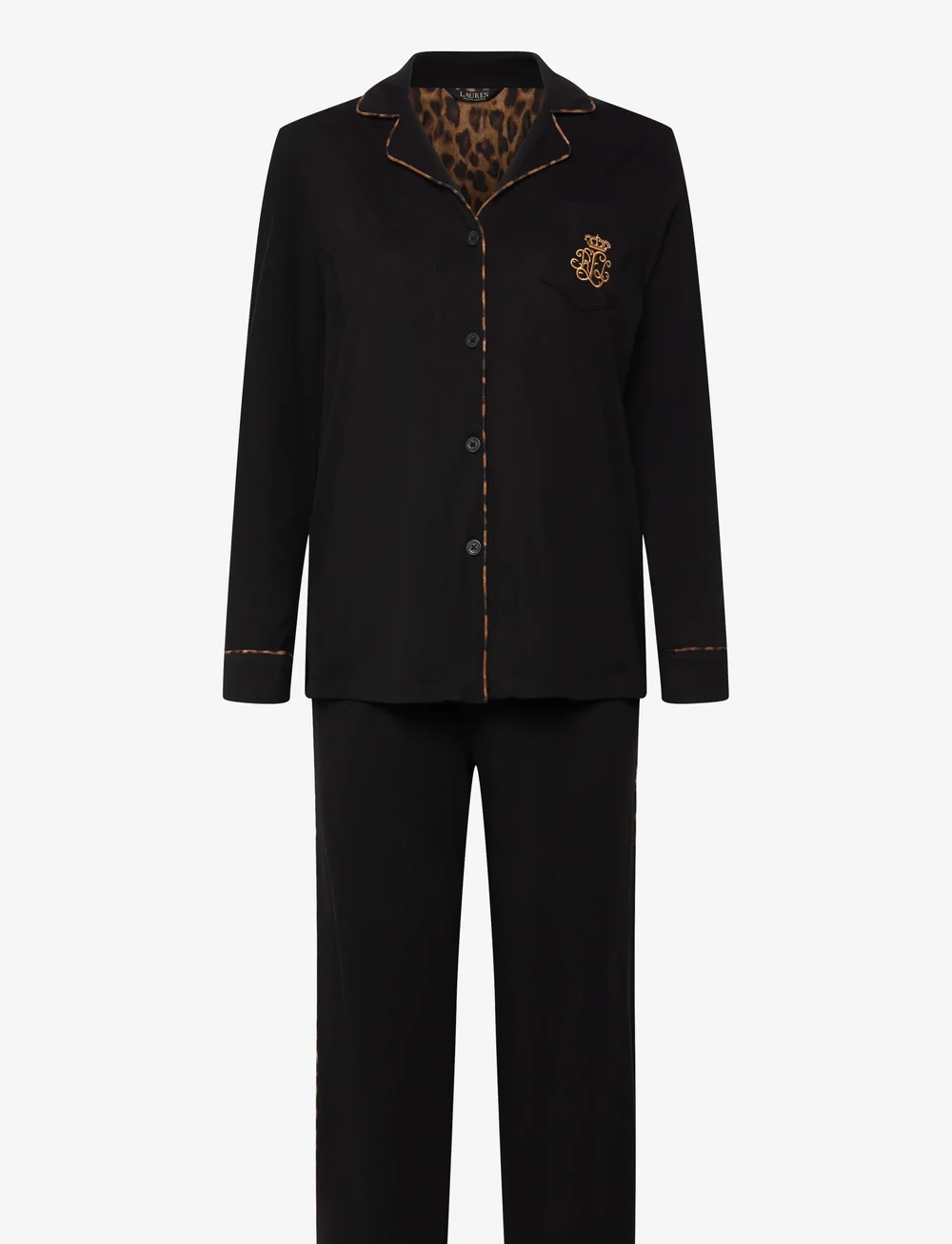 Lauren Ralph Lauren Homewear - LRL L/s notch collar long pant pj s - yö- & oloasut - black - 1