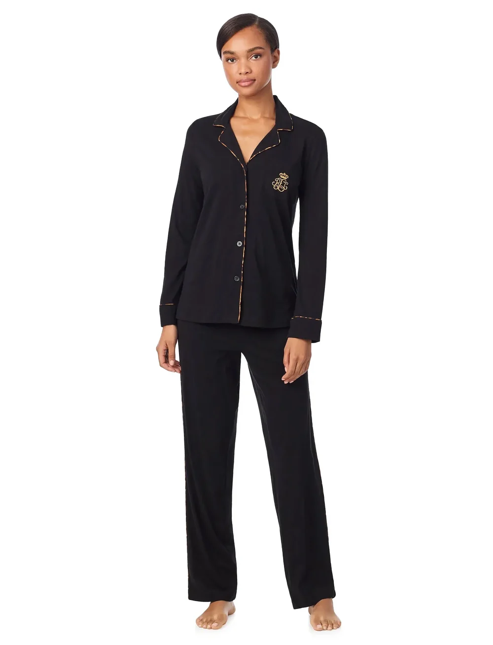 Lauren Ralph Lauren Homewear - LRL L/s notch collar long pant pj s - yö- & oloasut - black - 0