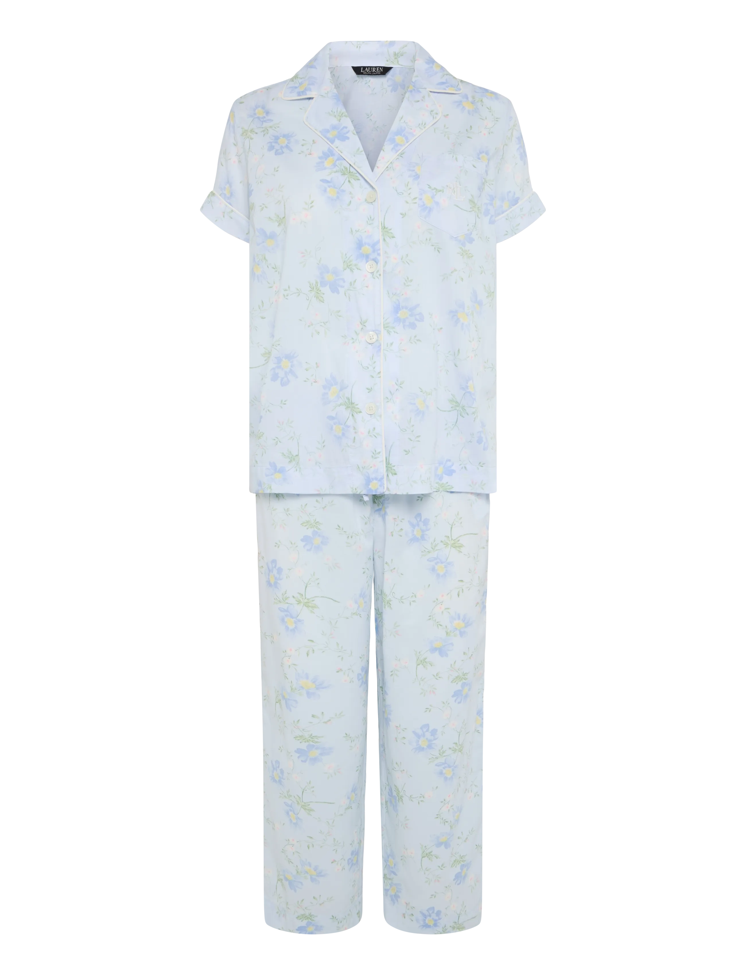 Lauren Ralph Lauren Homewear LRL S/s notch collar cropped pant p - Unterwäsche - BLUE FLORAL / blue