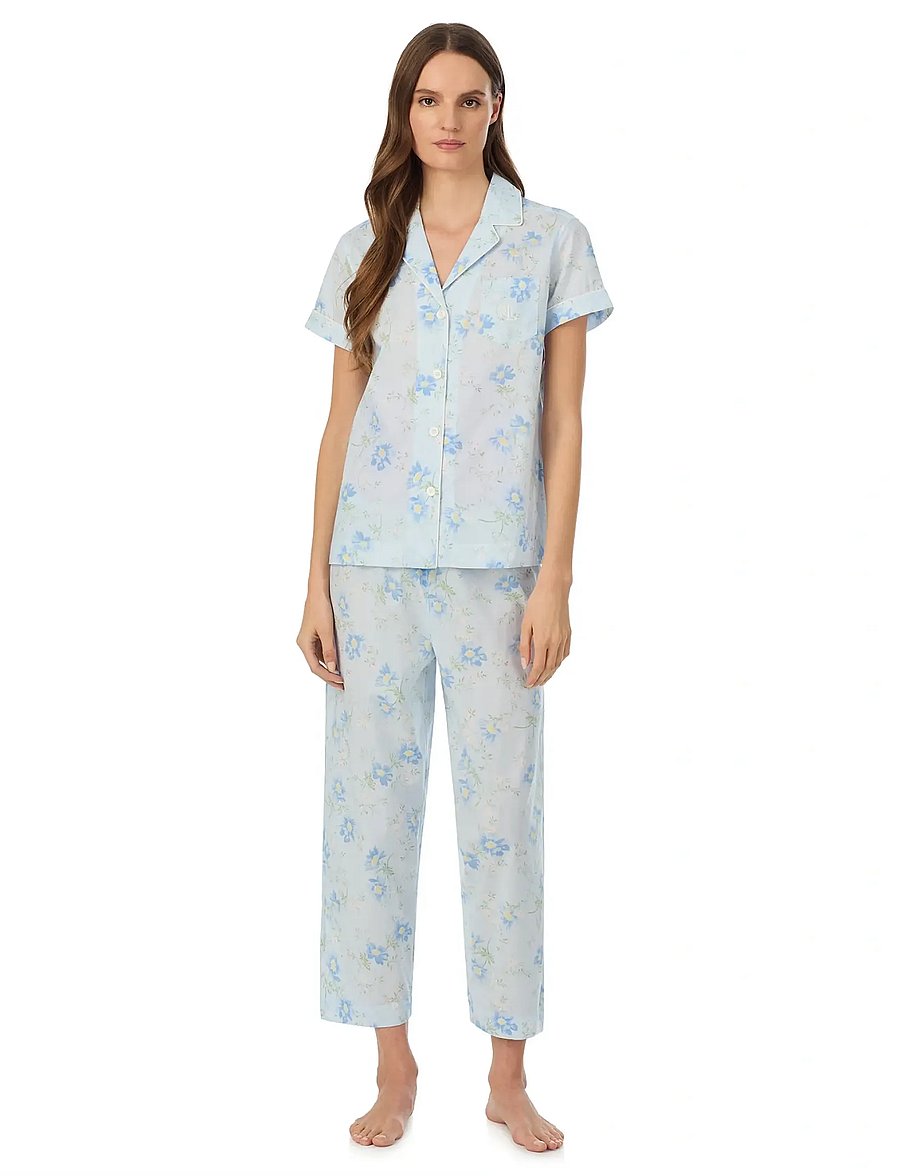 Lauren Ralph Lauren Homewear - LRL S/s notch collar cropped pant p - pyjamas - blue floral - 0