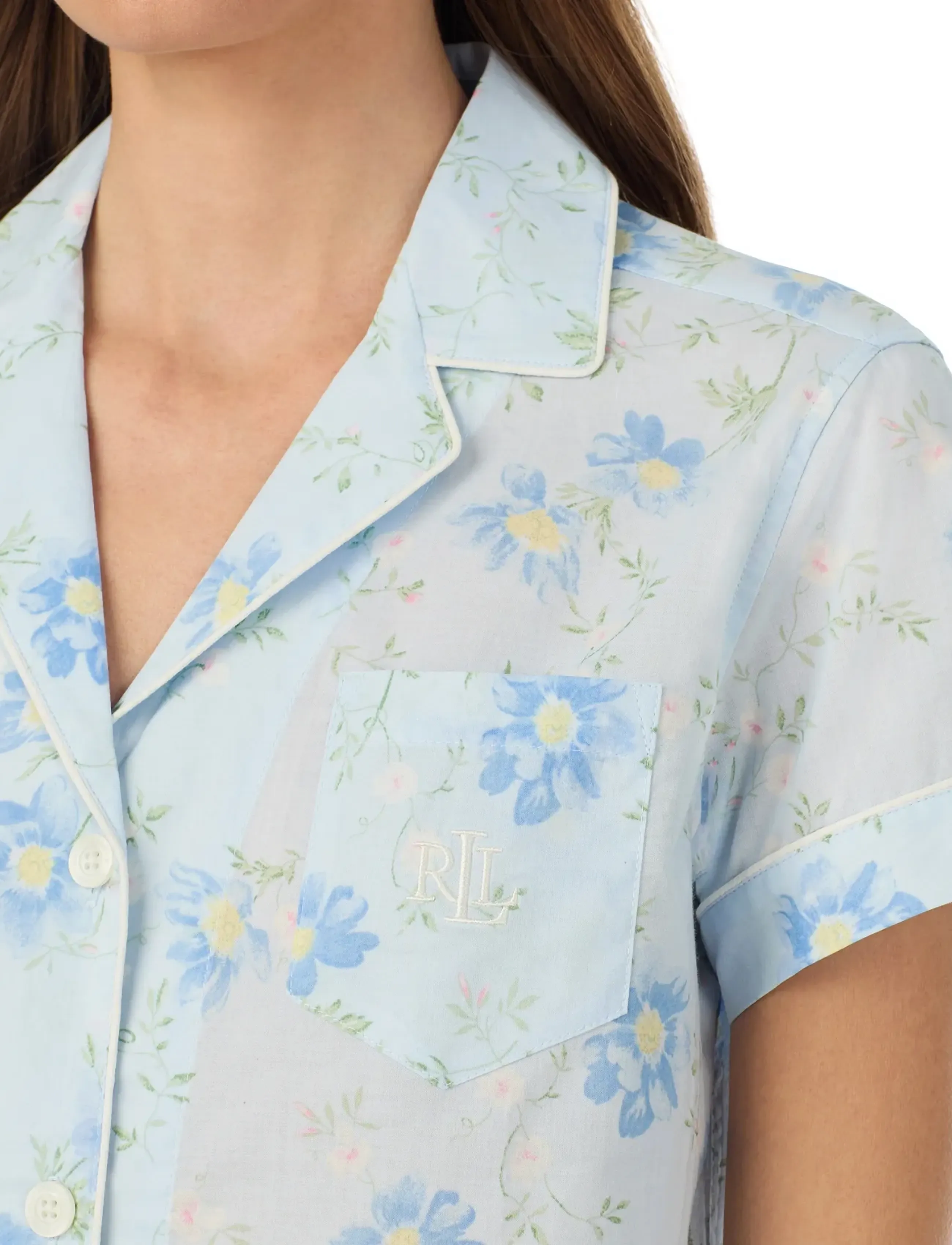 Lauren Ralph Lauren Homewear - LRL S/s notch collar cropped pant p - pyjamas - blue floral - 4