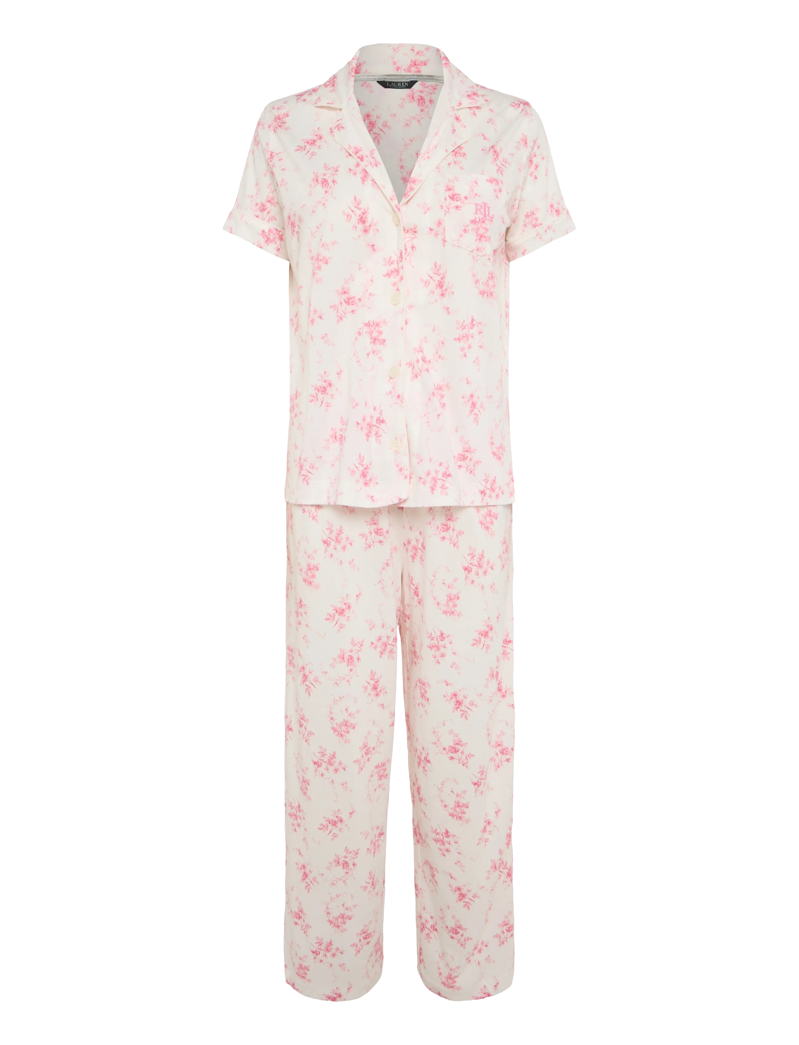 Lauren Ralph Lauren Homewear LRL S/s notch collar ankle pant pj - Unterwäsche - IVORY FLORAL / cream