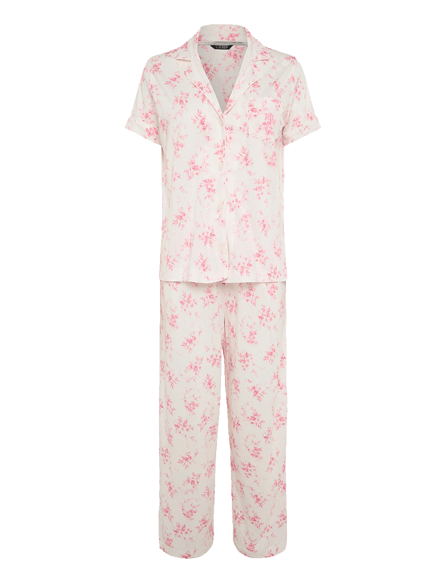 Lauren Ralph Lauren Homewear - LRL S/s notch collar ankle pant pj - pyjamas - ivory floral - 1