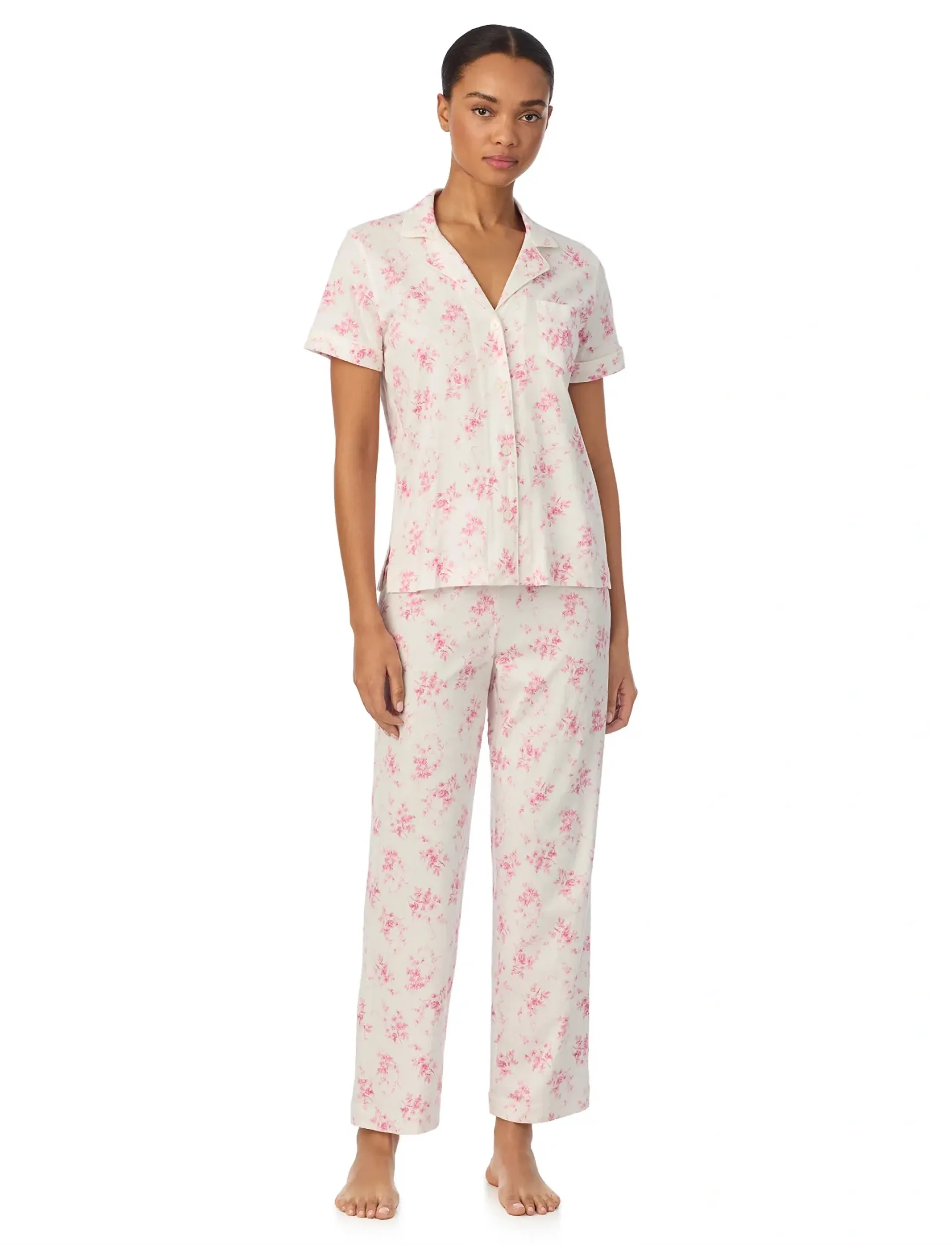 Lauren Ralph Lauren Homewear LRL S/s notch collar ankle pant pj - Ralph Lauren - IVORY FLORAL / cream