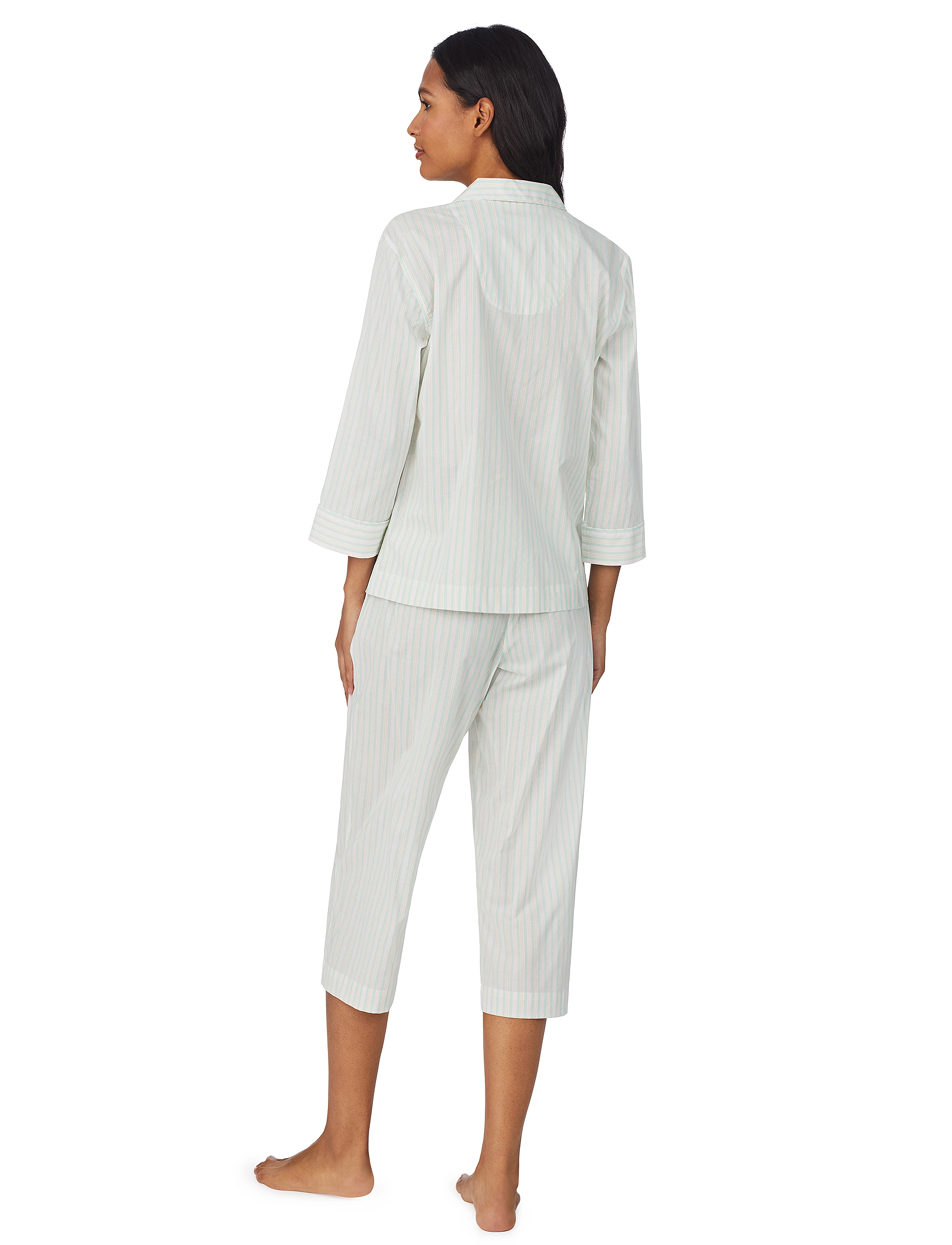 Lauren Ralph Lauren Homewear - LRL 3/4 SL NOTCH COLLAR CAPRI PANT PJ - mint stripe - 5