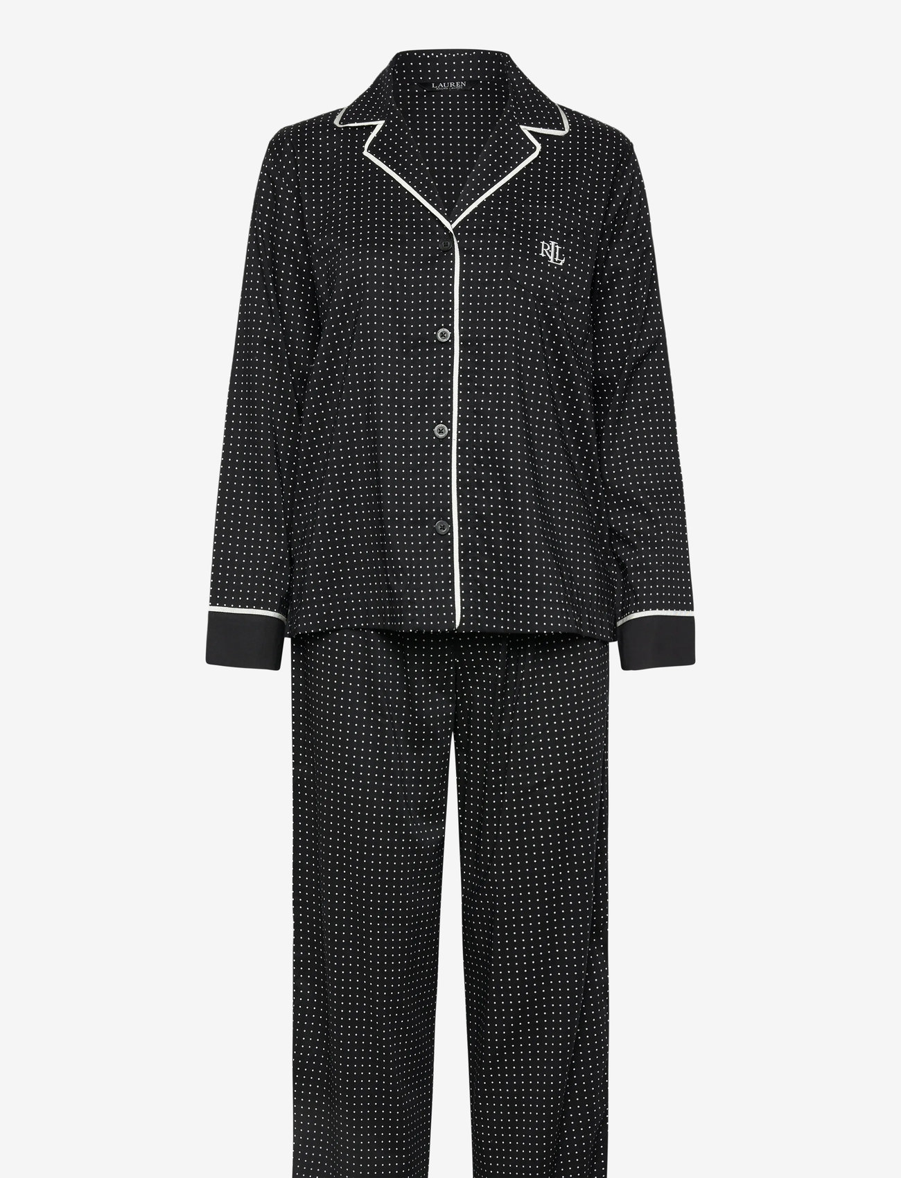 Lauren Ralph Lauren Homewear - LRL L/s Notch collar long pant pj s - Öö- ja puhkerõivad - black dot - 1