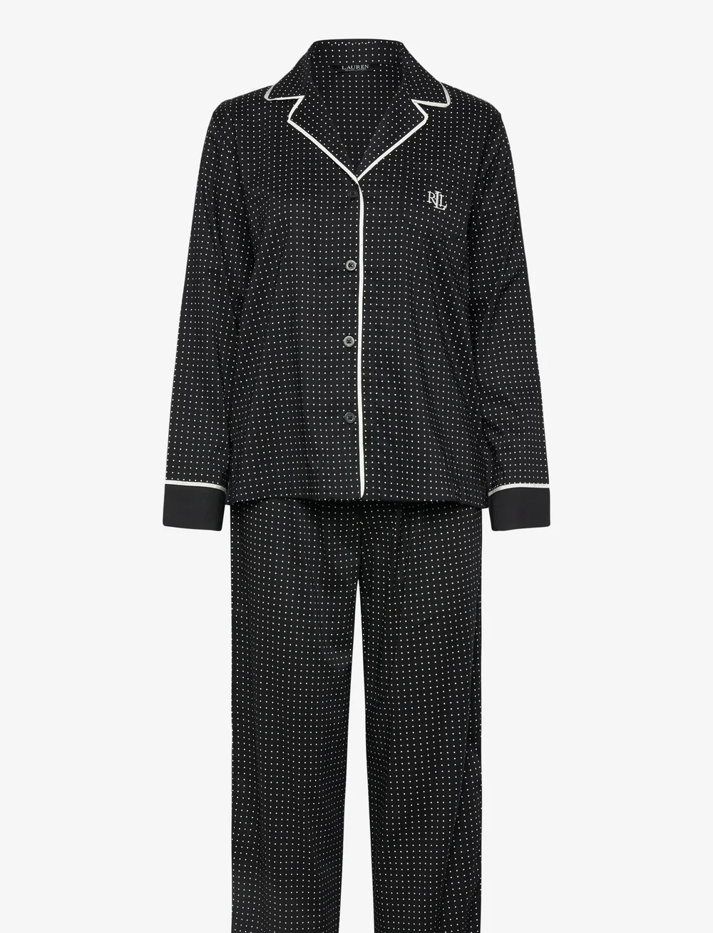 Lauren Ralph Lauren Homewear - LRL L/s Notch collar long pant pj s - sov- & loungeplagg - black dot - 1