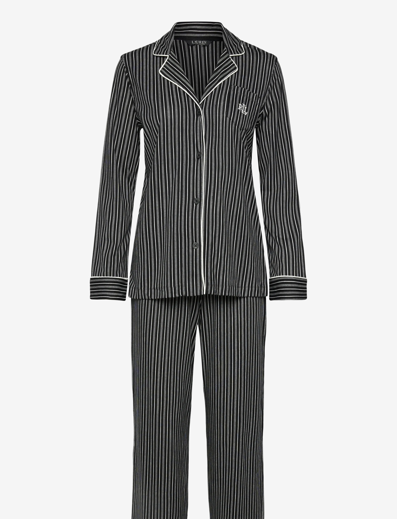 Lauren Ralph Lauren Homewear - LRL L/s Notch collar long pant pj s - jeansskjortor - black stripe - 1