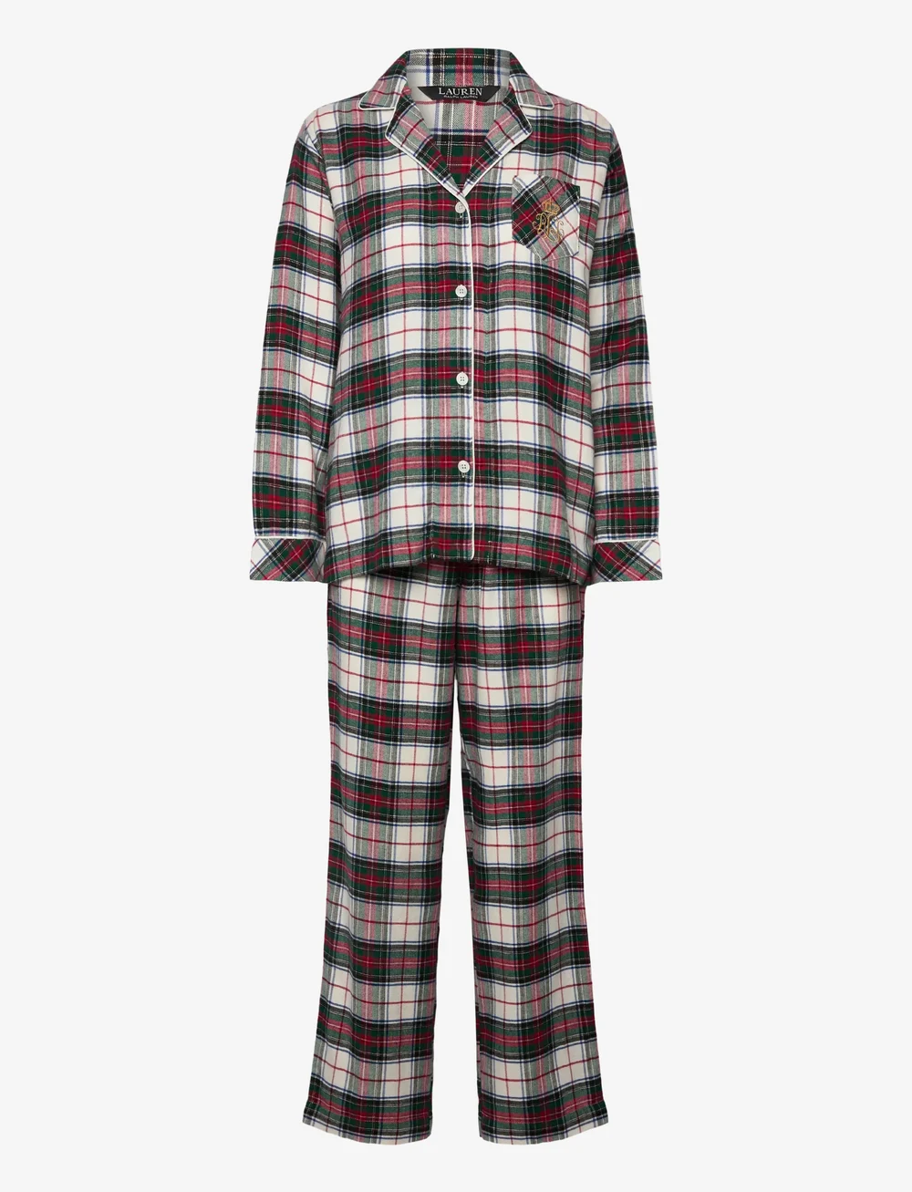 Lauren Ralph Lauren Homewear - LRL L/s Notch collar long pant pj s - sov- & loungeplagg - cream plaid - 1