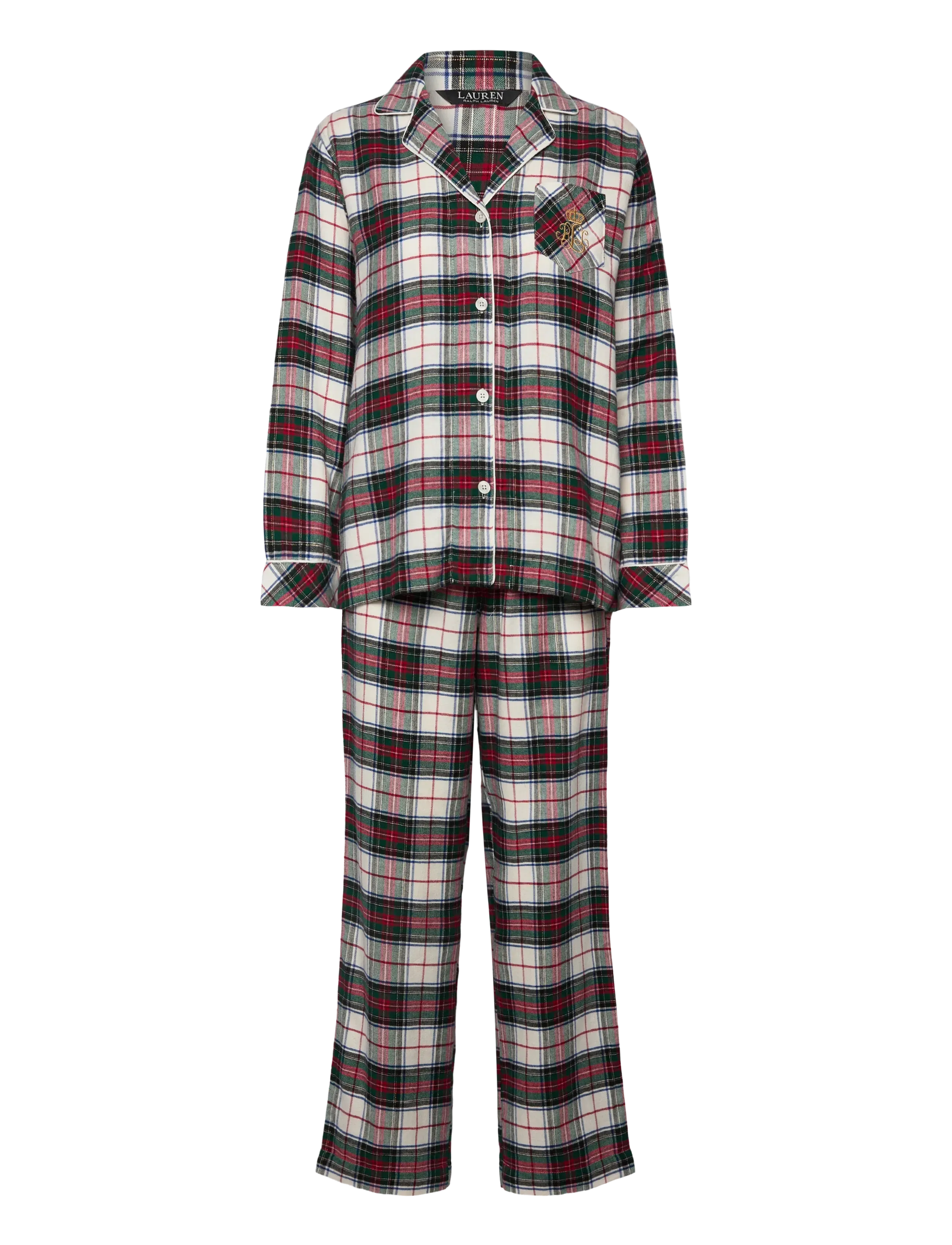 Lauren Ralph Lauren Homewear LRL L/s Notch collar long pant pj s - Unterwäsche - CREAM PLAID / multi