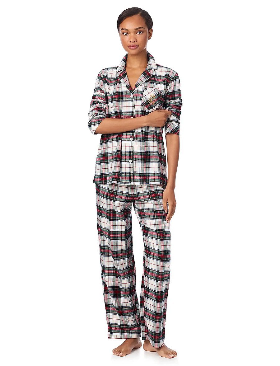 Lauren Ralph Lauren Homewear - LRL L/s Notch collar long pant pj s - pyjamas - cream plaid - 5