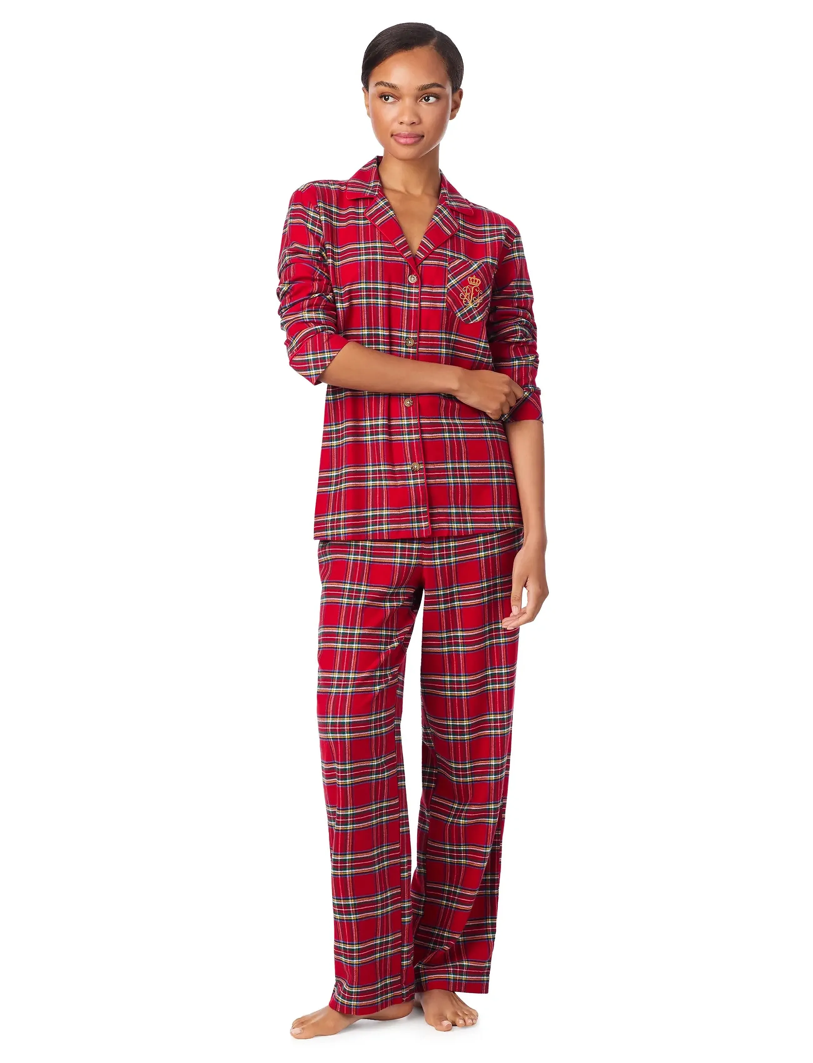 Lauren Ralph Lauren Homewear - LRL L/s Notch collar long pant pj s - pyjamas - red plaid - 5