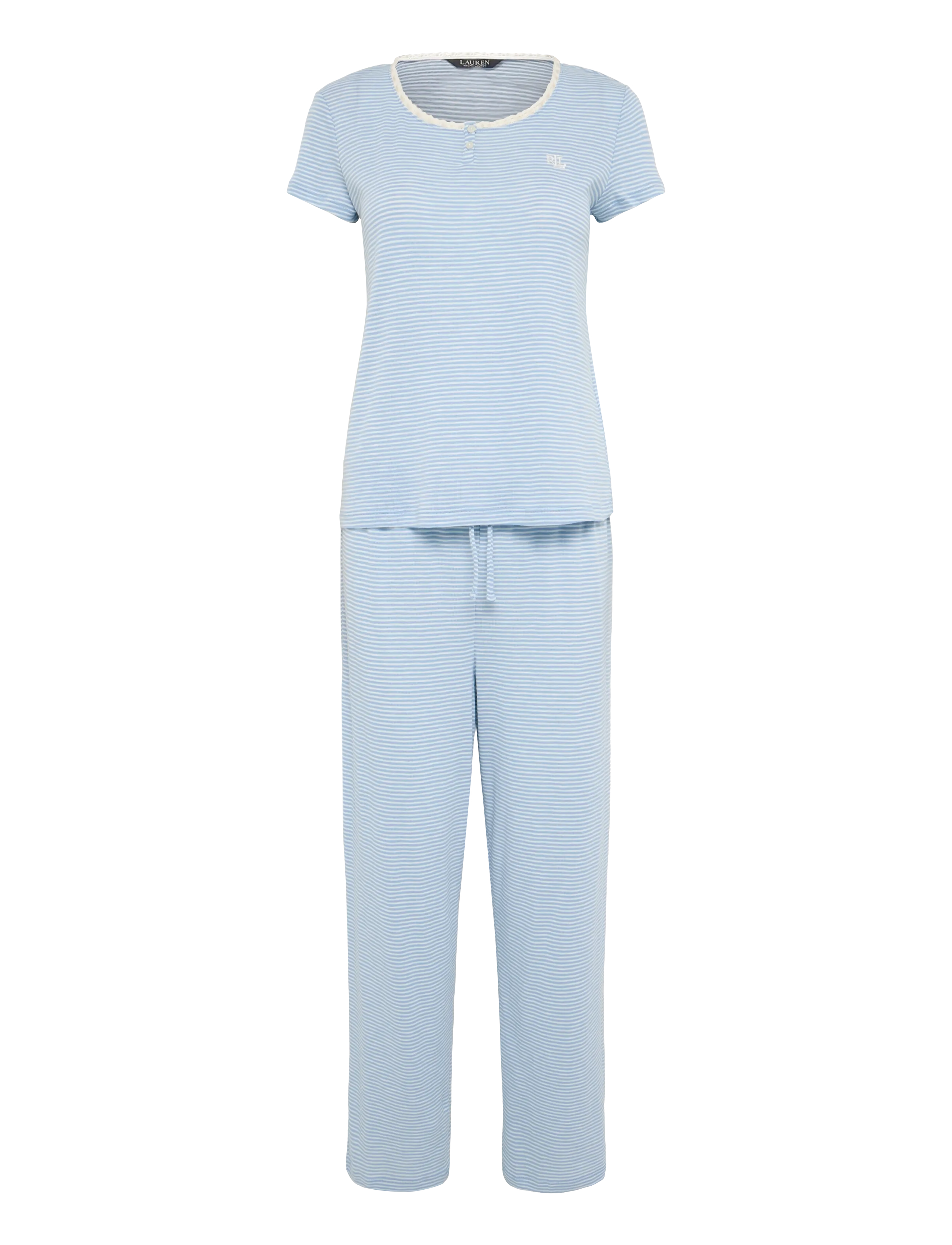 Lauren Ralph Lauren Homewear LRL S/s lace NK ankle pant pj set - Unterwäsche - BLUE STRIPE / blue