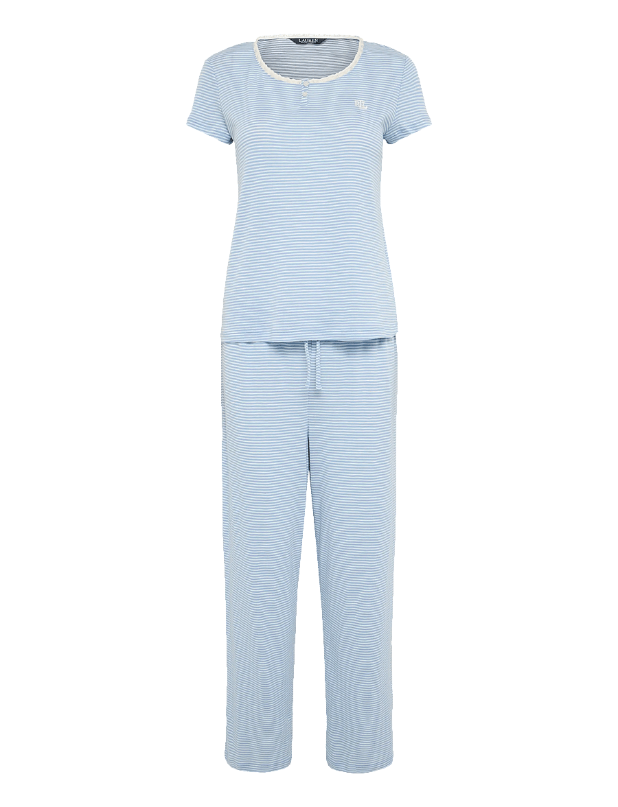 Lauren Ralph Lauren Homewear - LRL S/s lace NK ankle pant pj set - pyjamas - blue stripe - 1