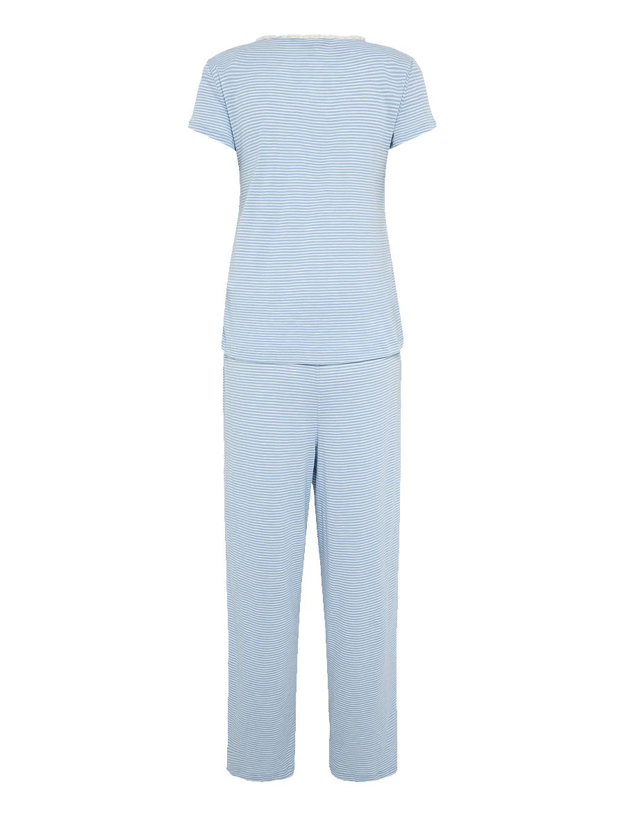 Lauren Ralph Lauren Homewear - LRL S/s lace NK ankle pant pj set - pyjamas - blue stripe - 2
