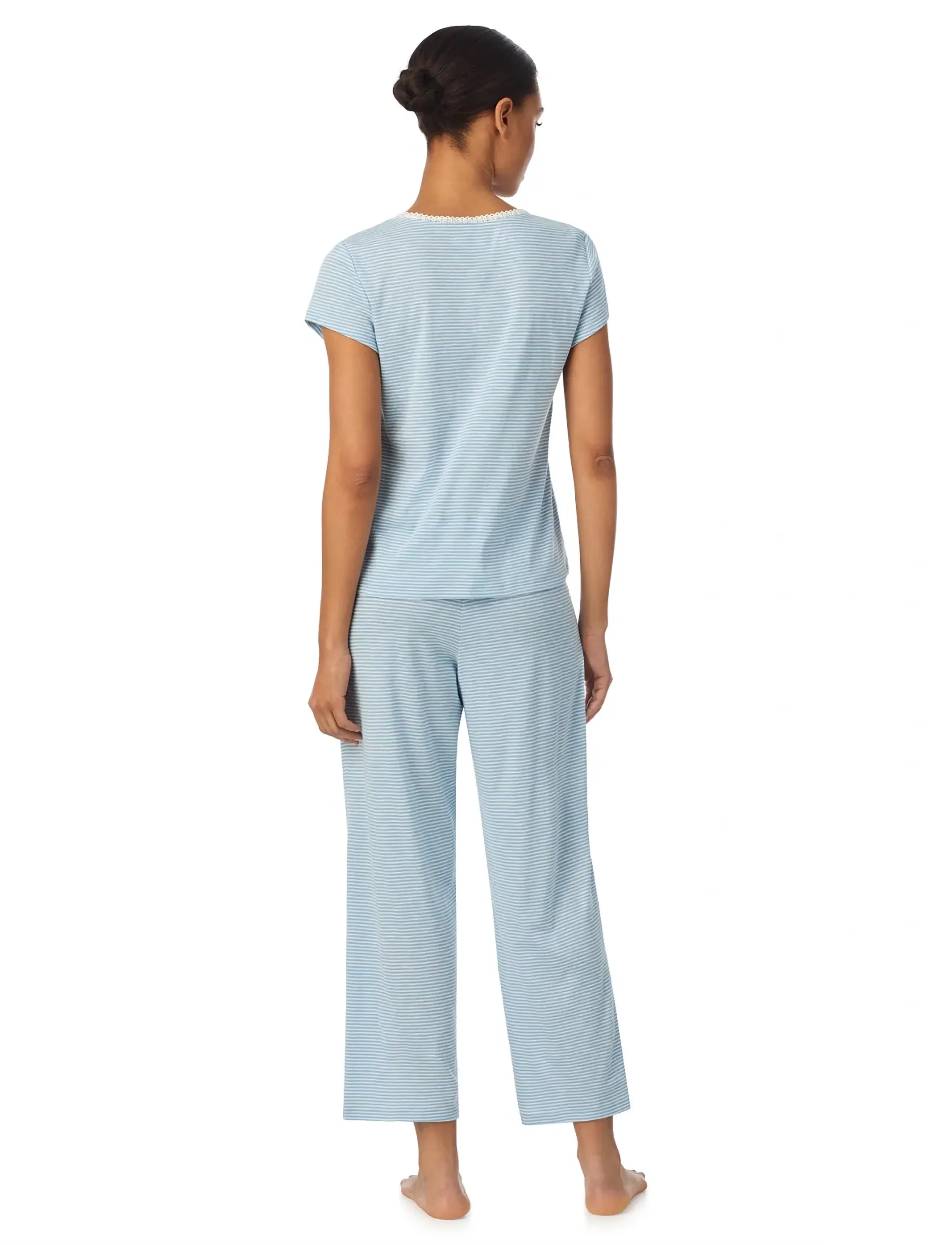 Lauren Ralph Lauren Homewear - LRL S/s lace NK ankle pant pj set - pyjamas - blue stripe - 3