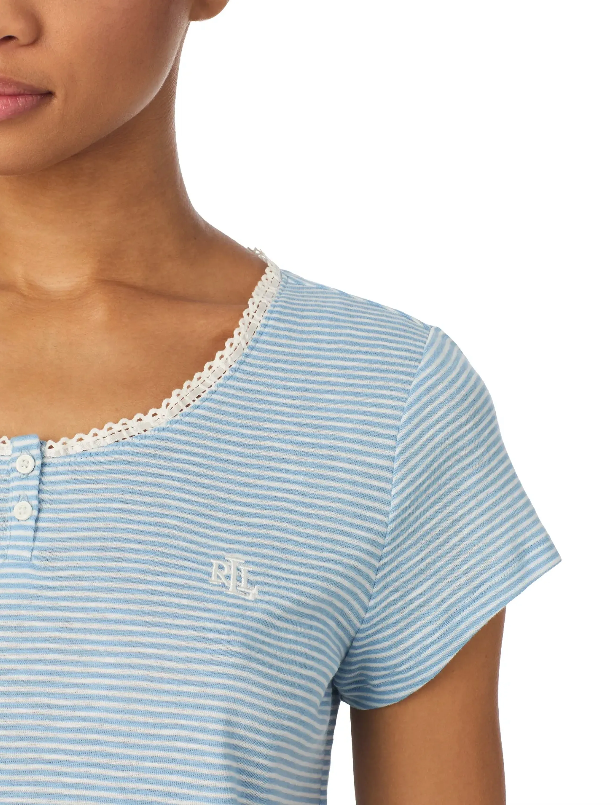Lauren Ralph Lauren Homewear - LRL S/s lace NK ankle pant pj set - pyjamas - blue stripe - 4