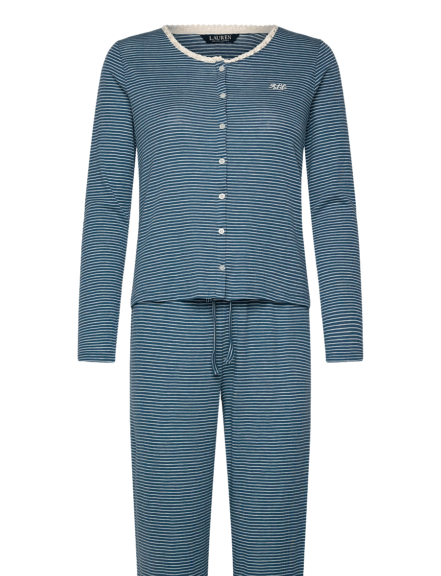 Lauren Ralph Lauren Homewear - LRL L/s lace button down ankle pant - blue stripe - 1