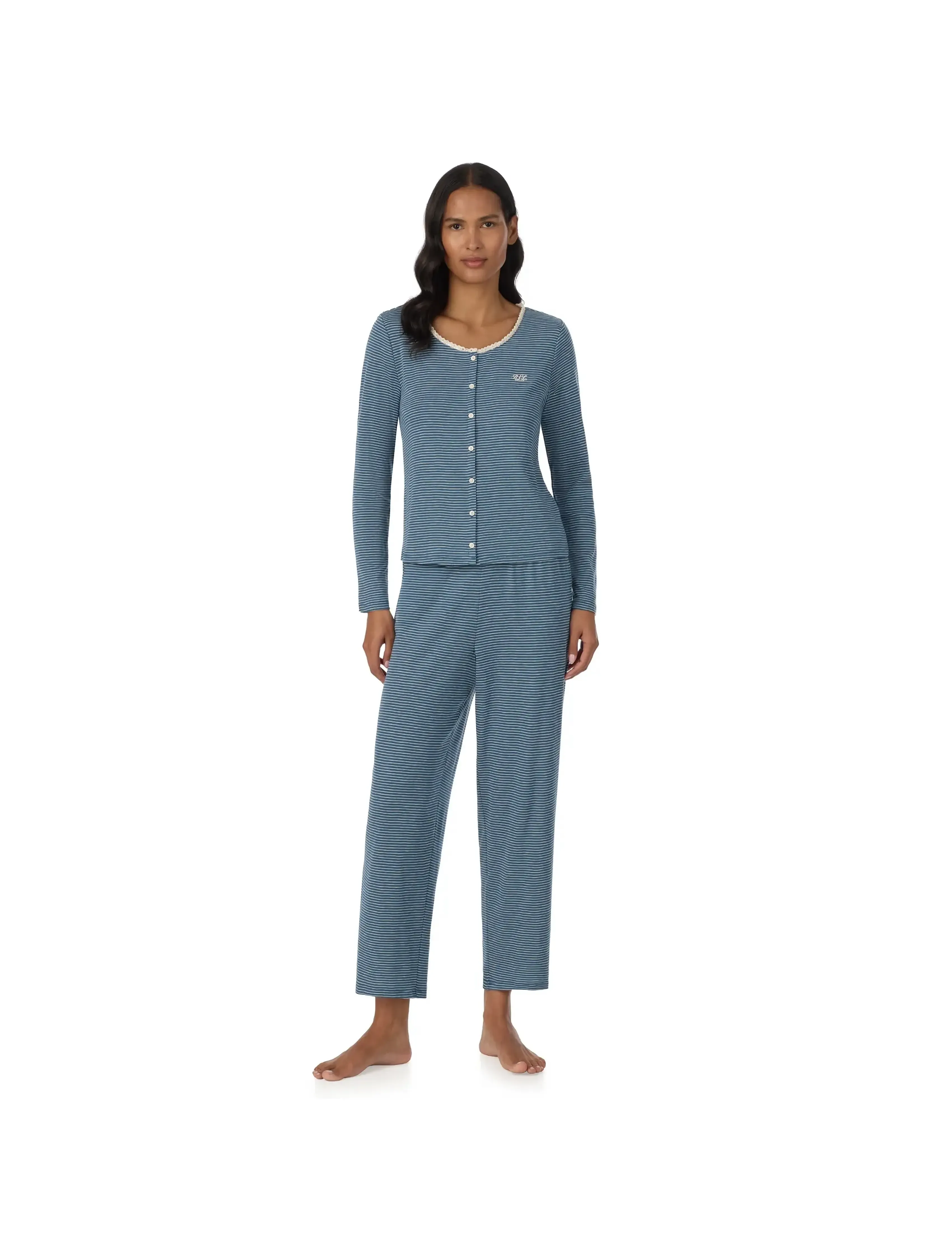 Lrl L/S Lace Button Down Ankle Pant
