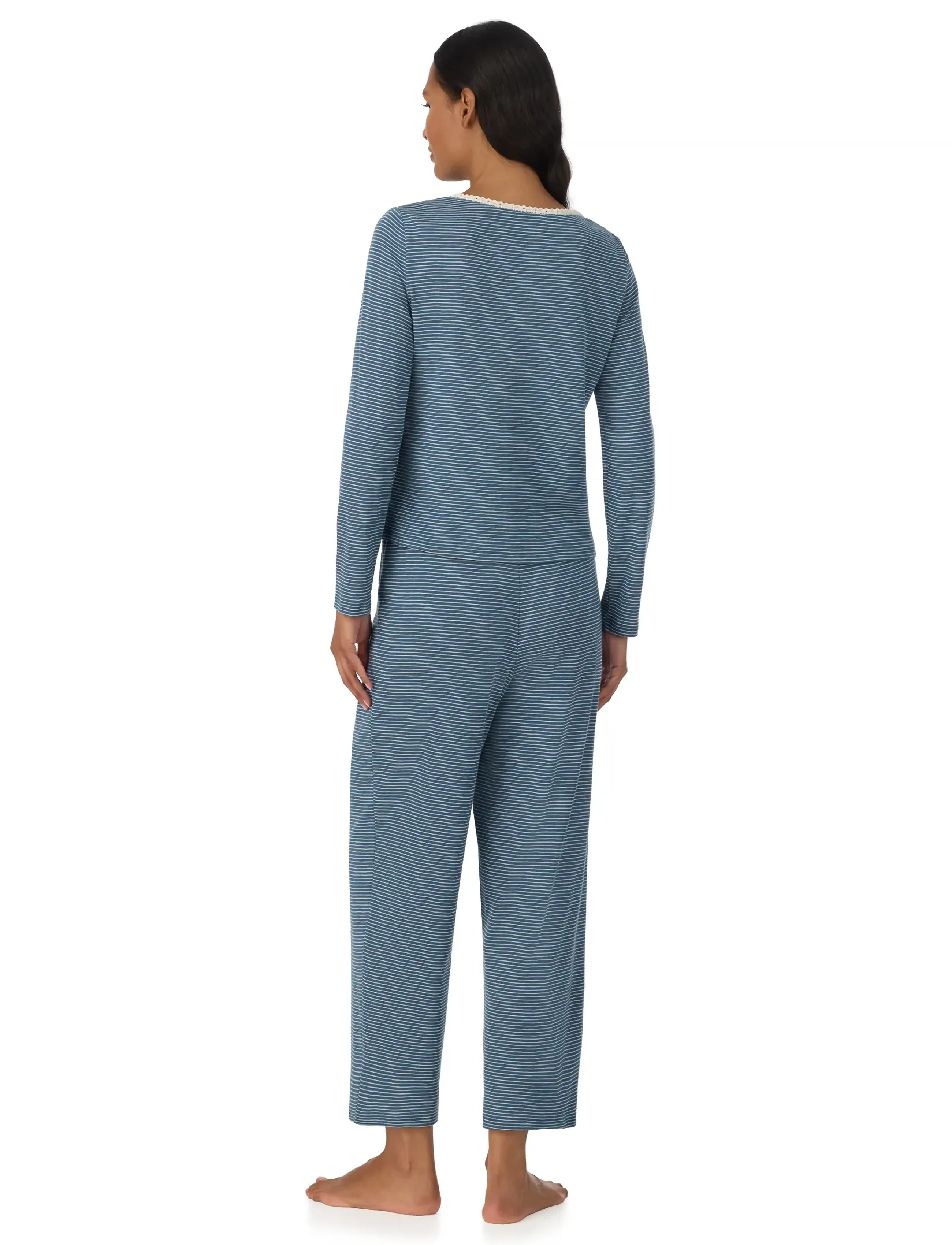 Lauren Ralph Lauren Homewear - LRL L/s lace button down ankle pant - blue stripe - 5