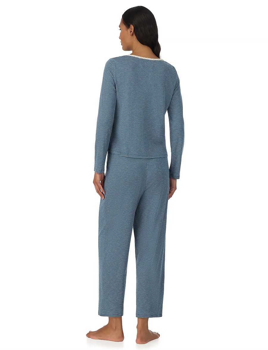 Lauren Ralph Lauren Homewear - LRL L/s lace button down ankle pant - blue stripe - 5
