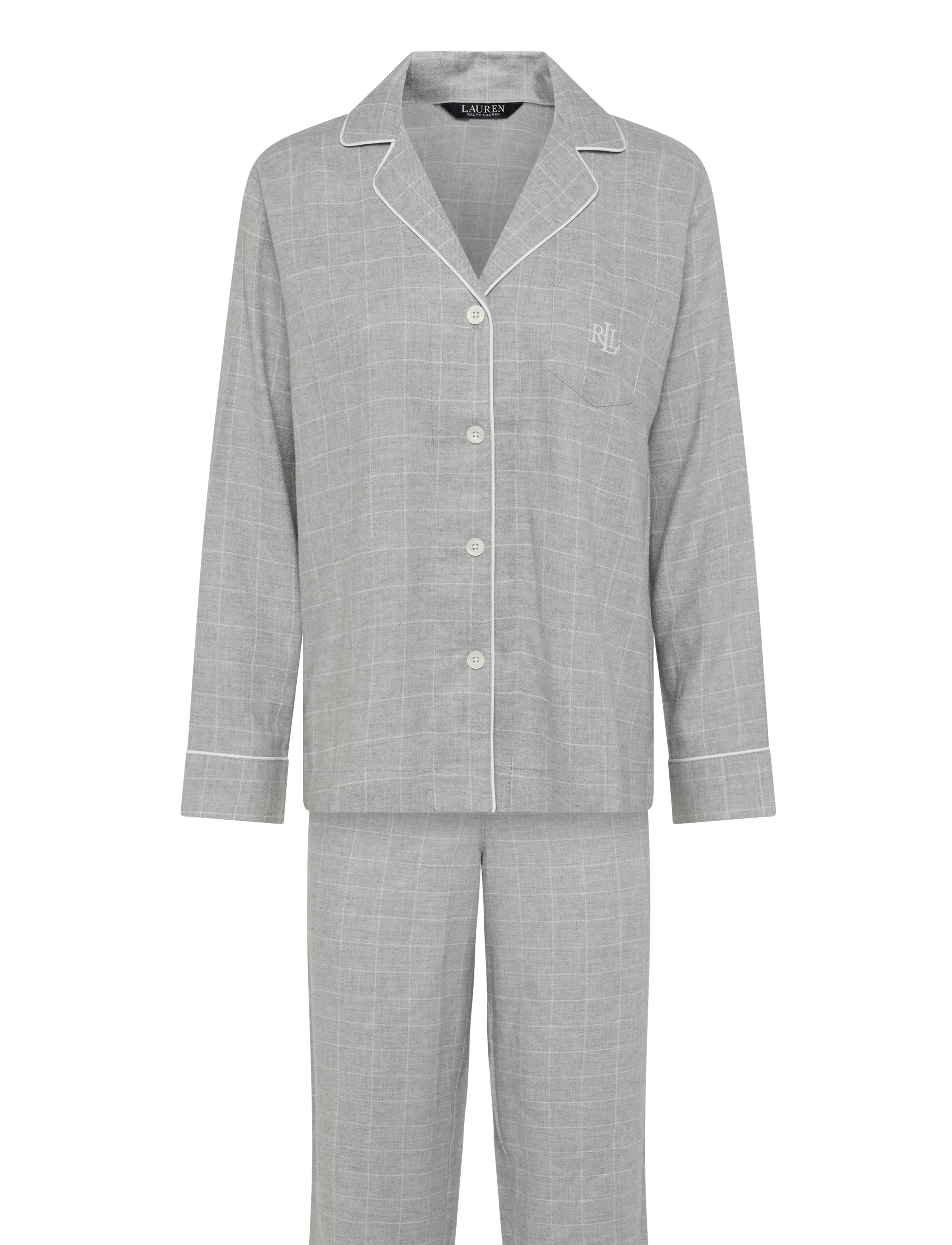 Lauren Ralph Lauren Homewear - LRL L/s notch collar long pant pj s - langärmlige hemden - grey print - 1