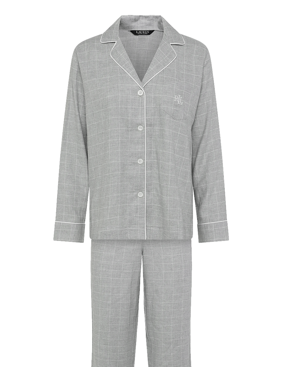 Lauren Ralph Lauren Homewear - LRL L/s notch collar long pant pj s - langärmlige hemden - grey print - 1