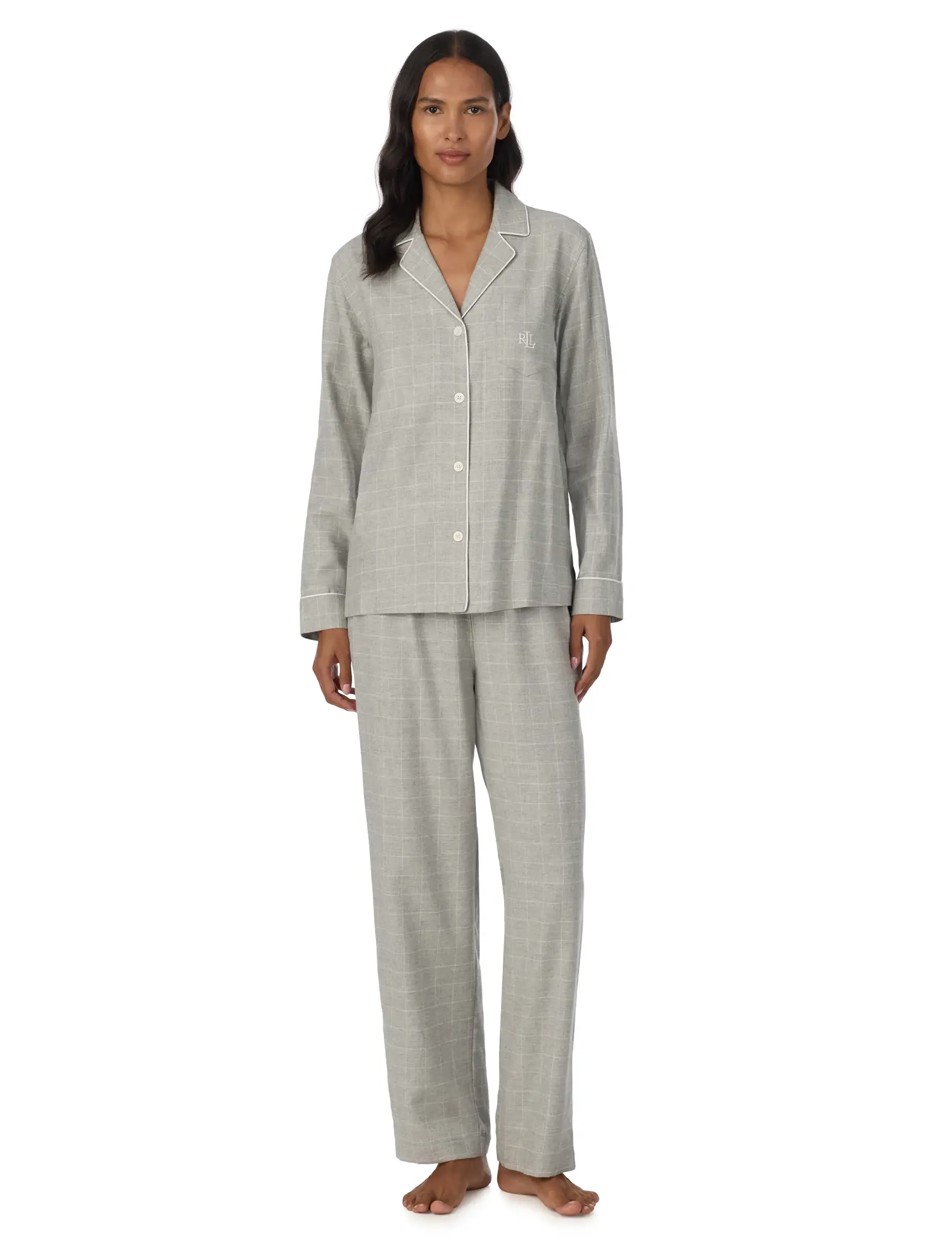 Lauren Ralph Lauren Homewear LRL L/s notch collar long pant pj s - Büromode - GREY PRINT / grey