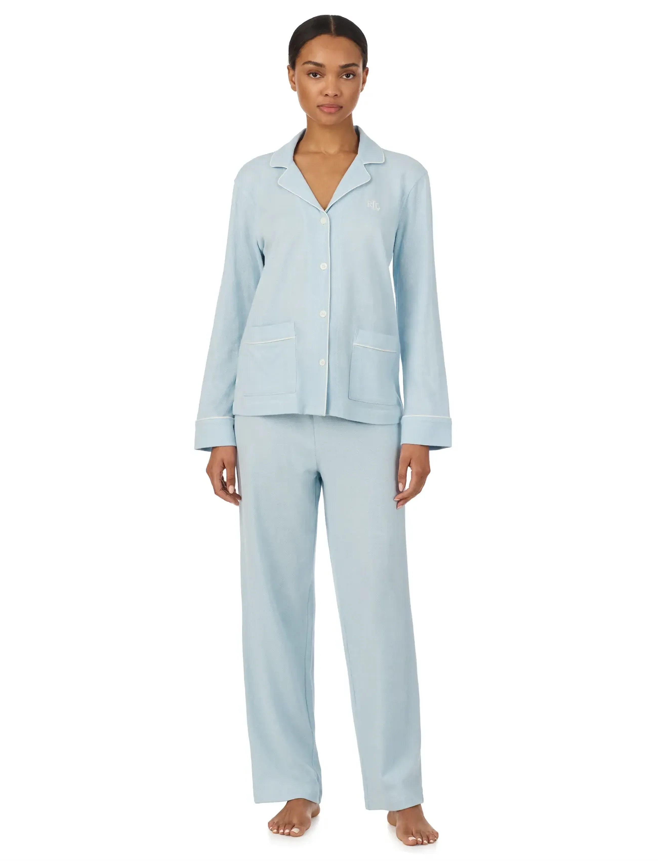 Lauren Ralph Lauren Homewear - LRL L/s notch collar long pant pj s - pidžaamad - blue - 0